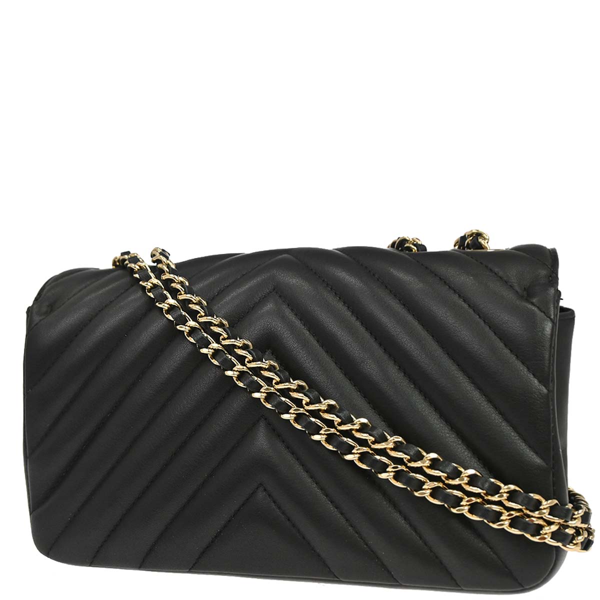 Chanel 2017-2018 Black Lambskin Chevron Turnlock Mini Full Flap Shoulder Bag