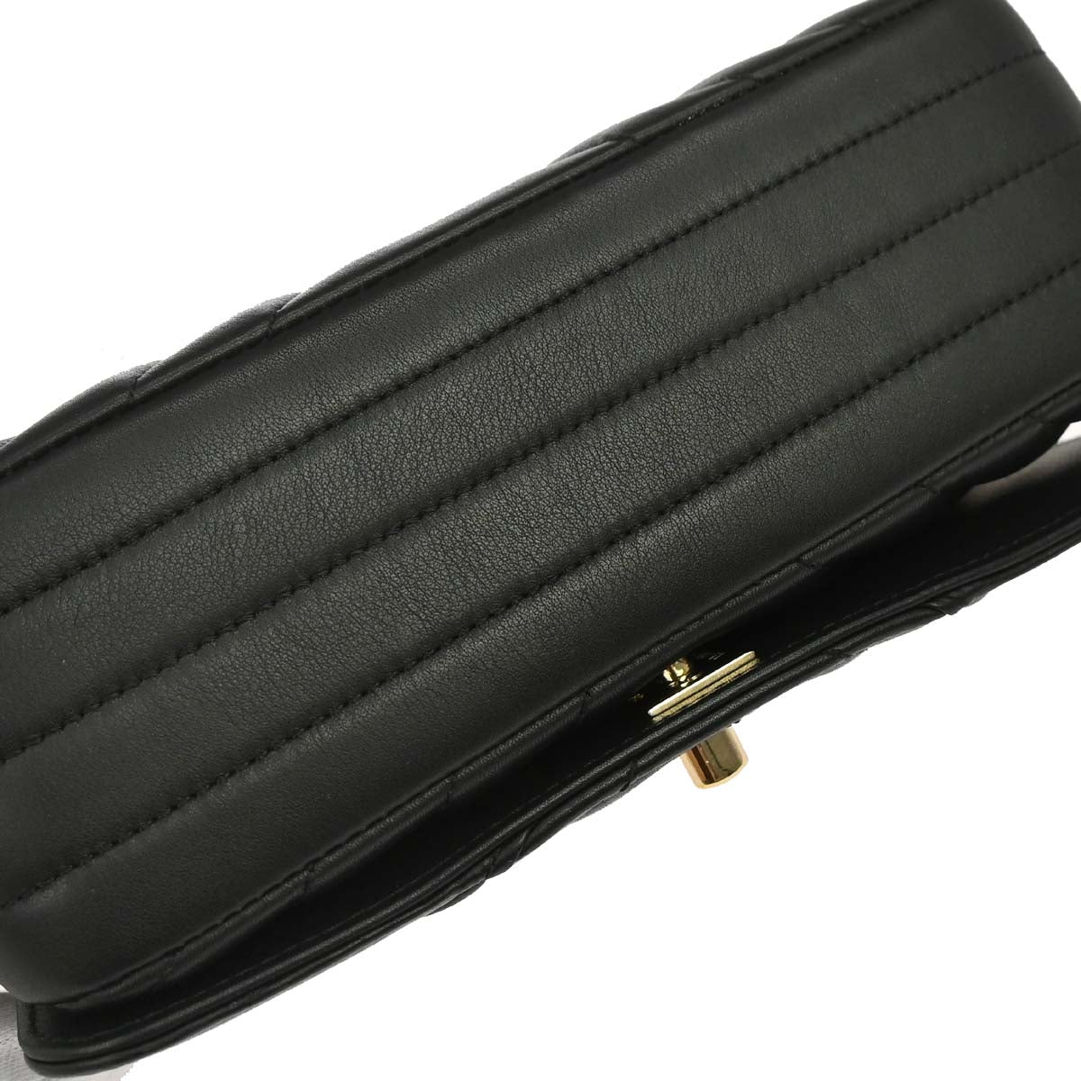 Chanel 2017-2018 Black Lambskin Chevron Turnlock Mini Full Flap Shoulder Bag