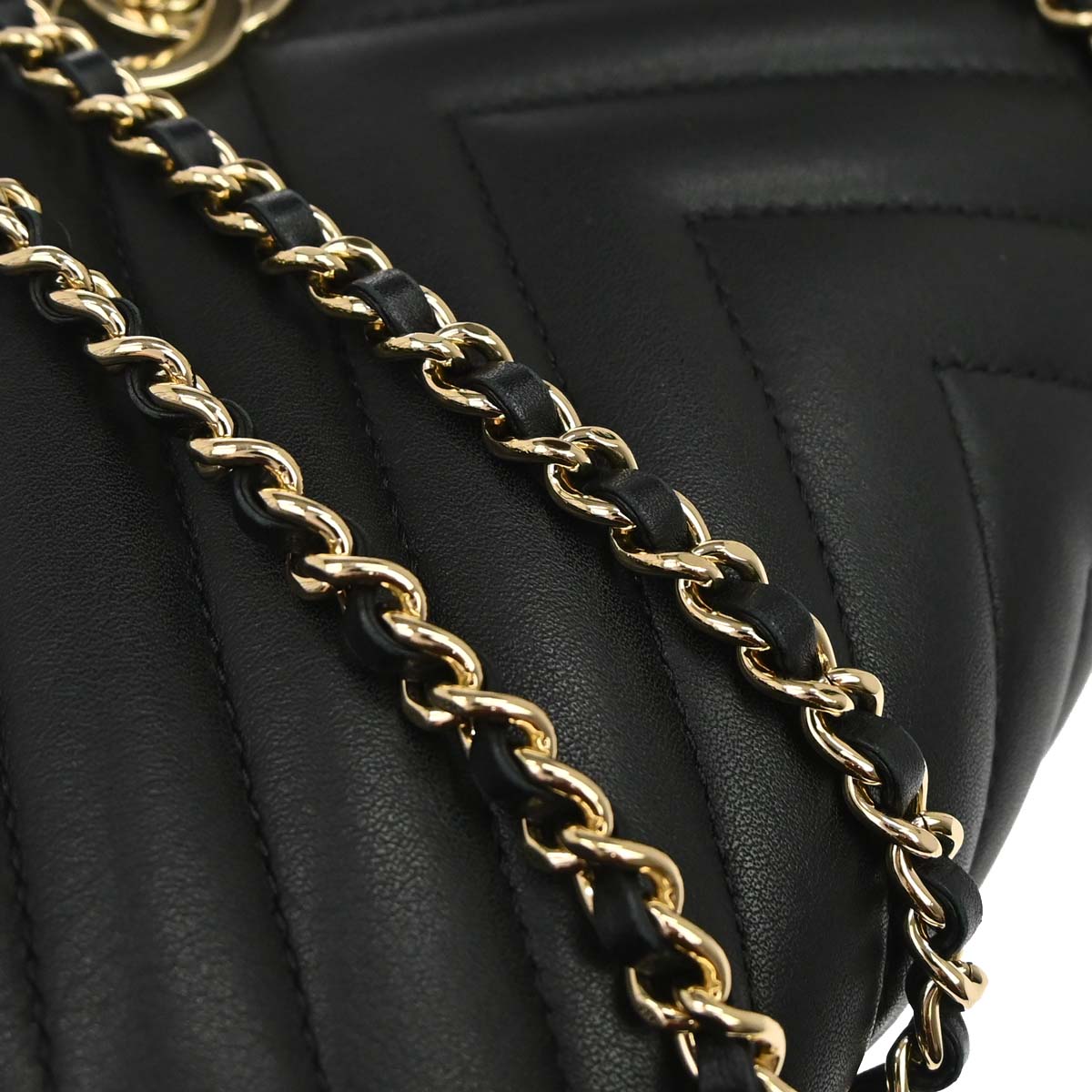 Chanel 2017-2018 Black Lambskin Chevron Turnlock Mini Full Flap Shoulder Bag