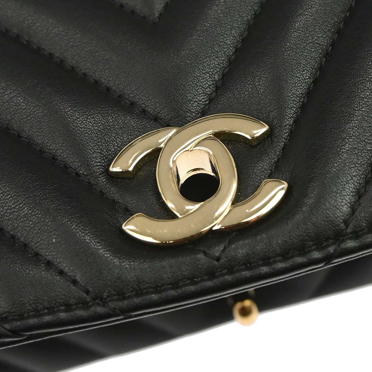 Chanel 2017-2018 Black Lambskin Chevron Turnlock Mini Full Flap Shoulder Bag