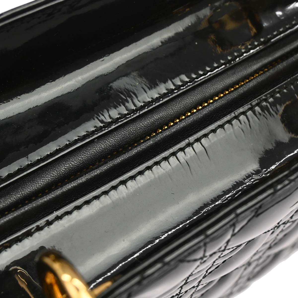 Christian Dior Black Patent leather Medium Lady Dior Cannage 2way Shoulder Handbag