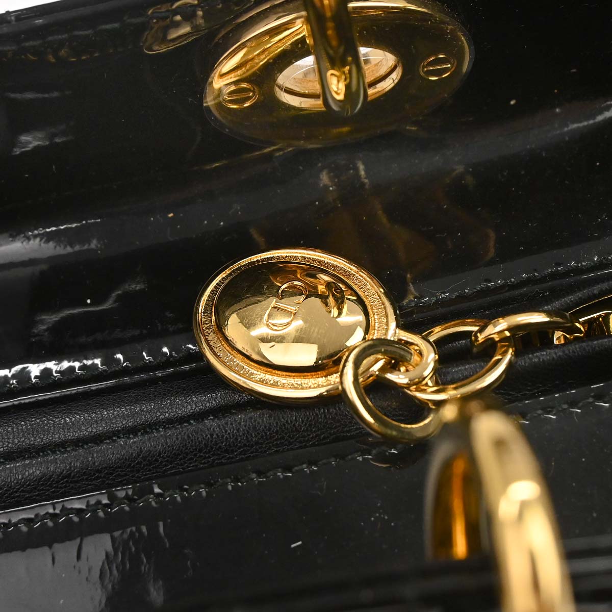 Christian Dior Black Patent leather Medium Lady Dior Cannage 2way Shoulder Handbag
