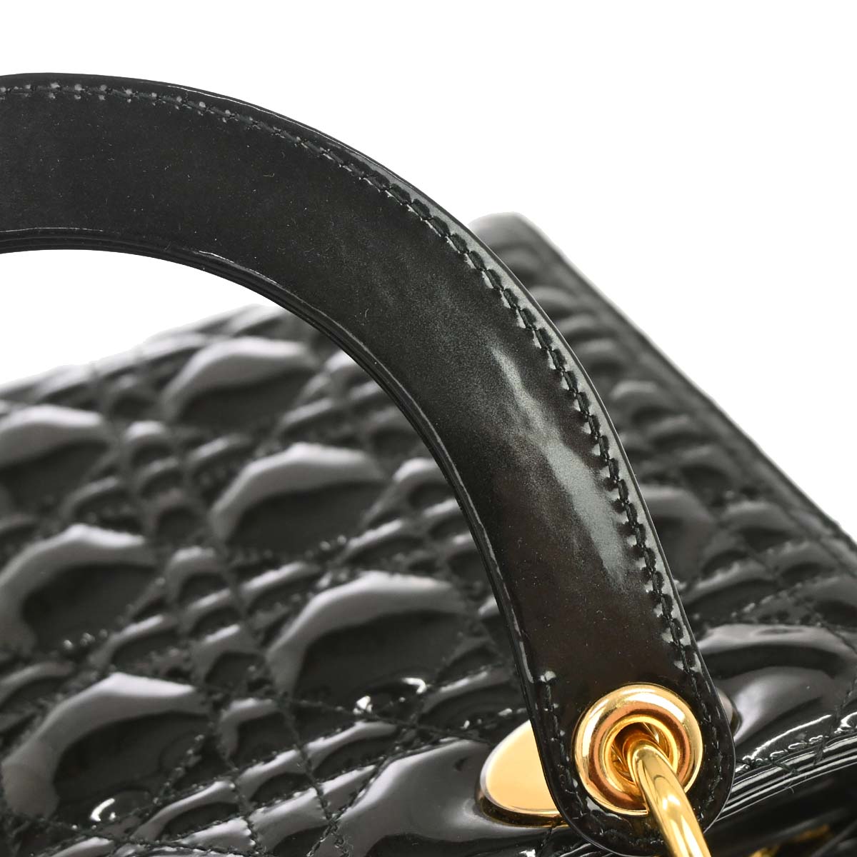 Christian Dior Black Patent leather Medium Lady Dior Cannage 2way Shoulder Handbag