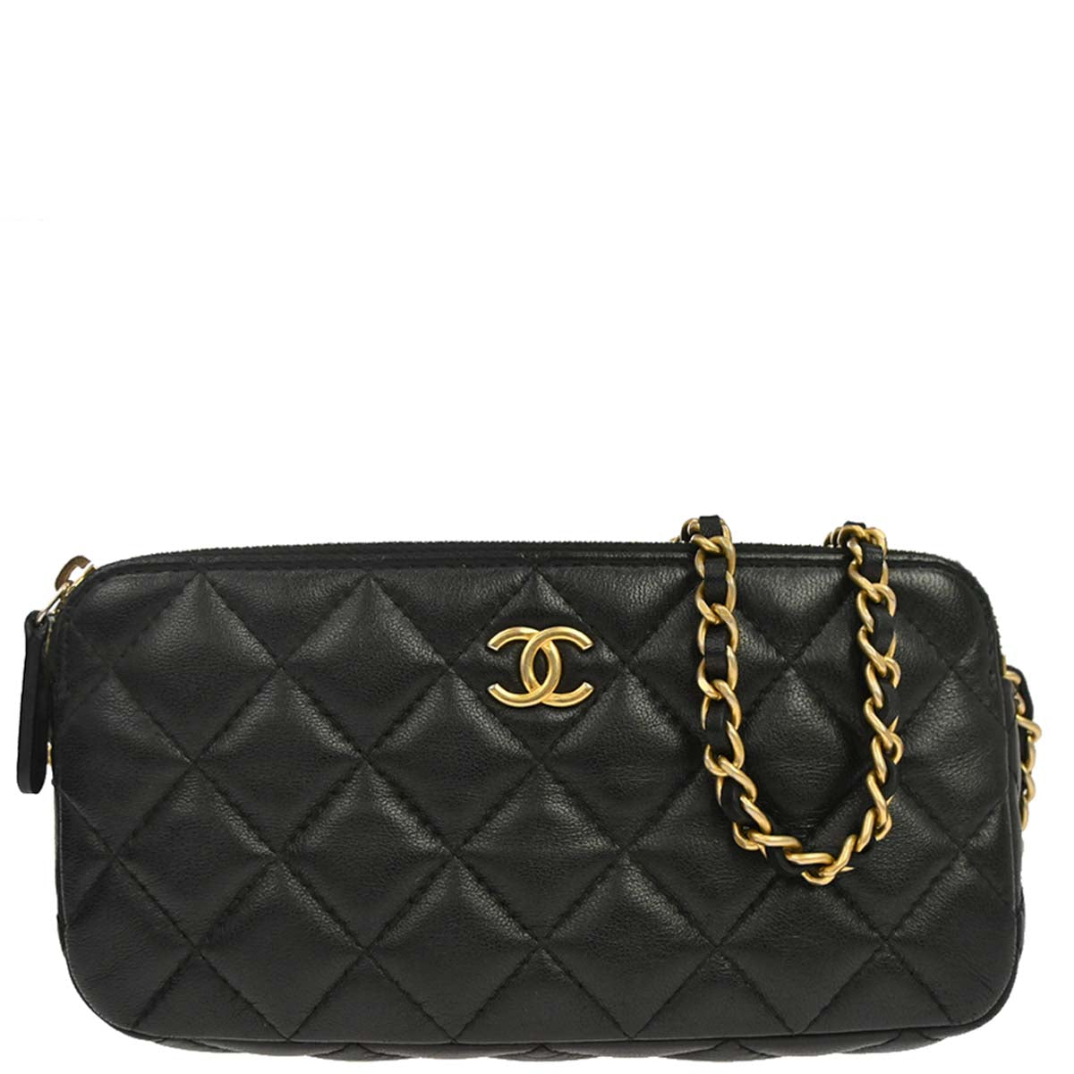 Chanel 2019 Black Lambskin Double Zip Chain WOC Shoulder Bag