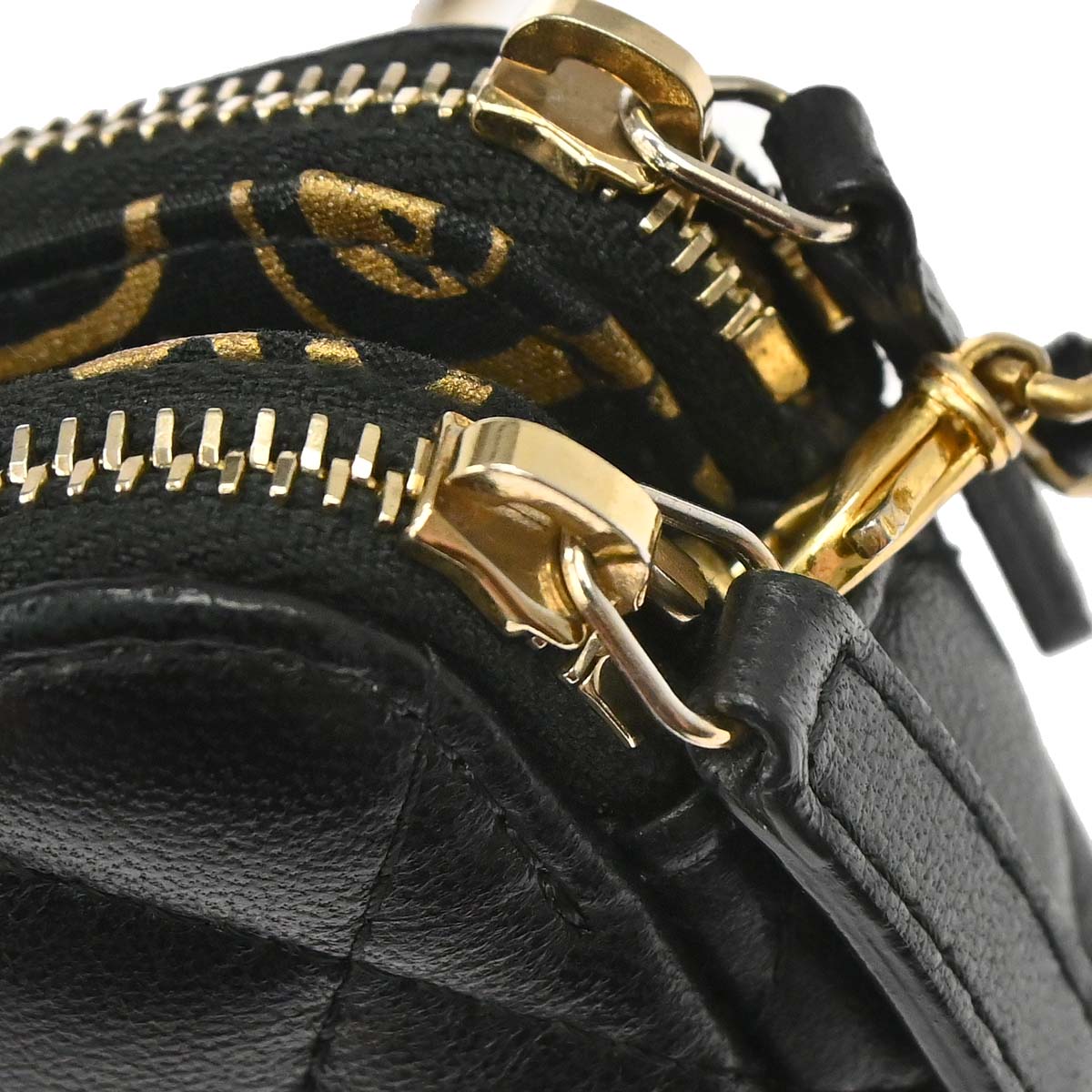 Chanel 2019 Black Lambskin Double Zip Chain WOC Shoulder Bag