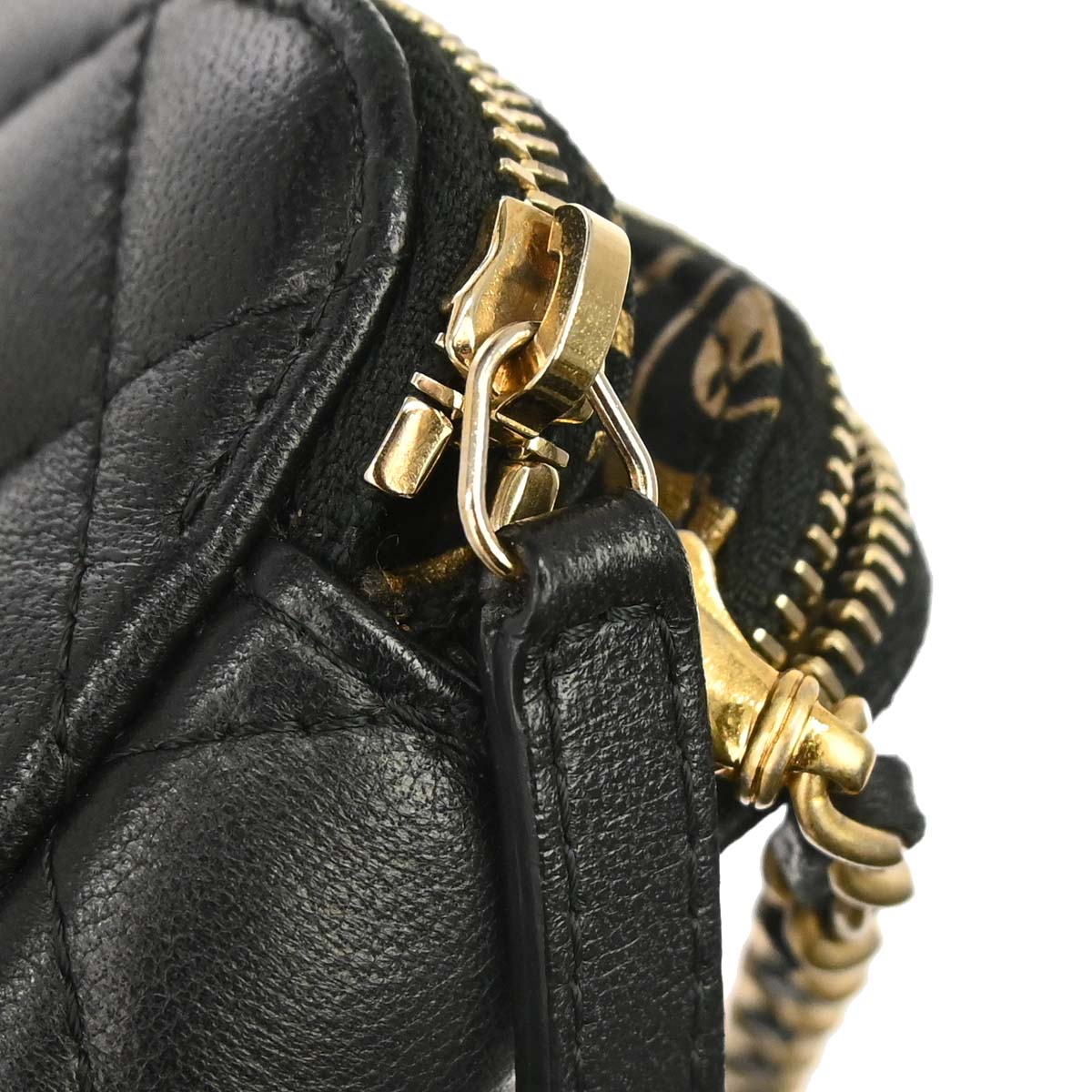 Chanel 2019 Black Lambskin Double Zip Chain WOC Shoulder Bag