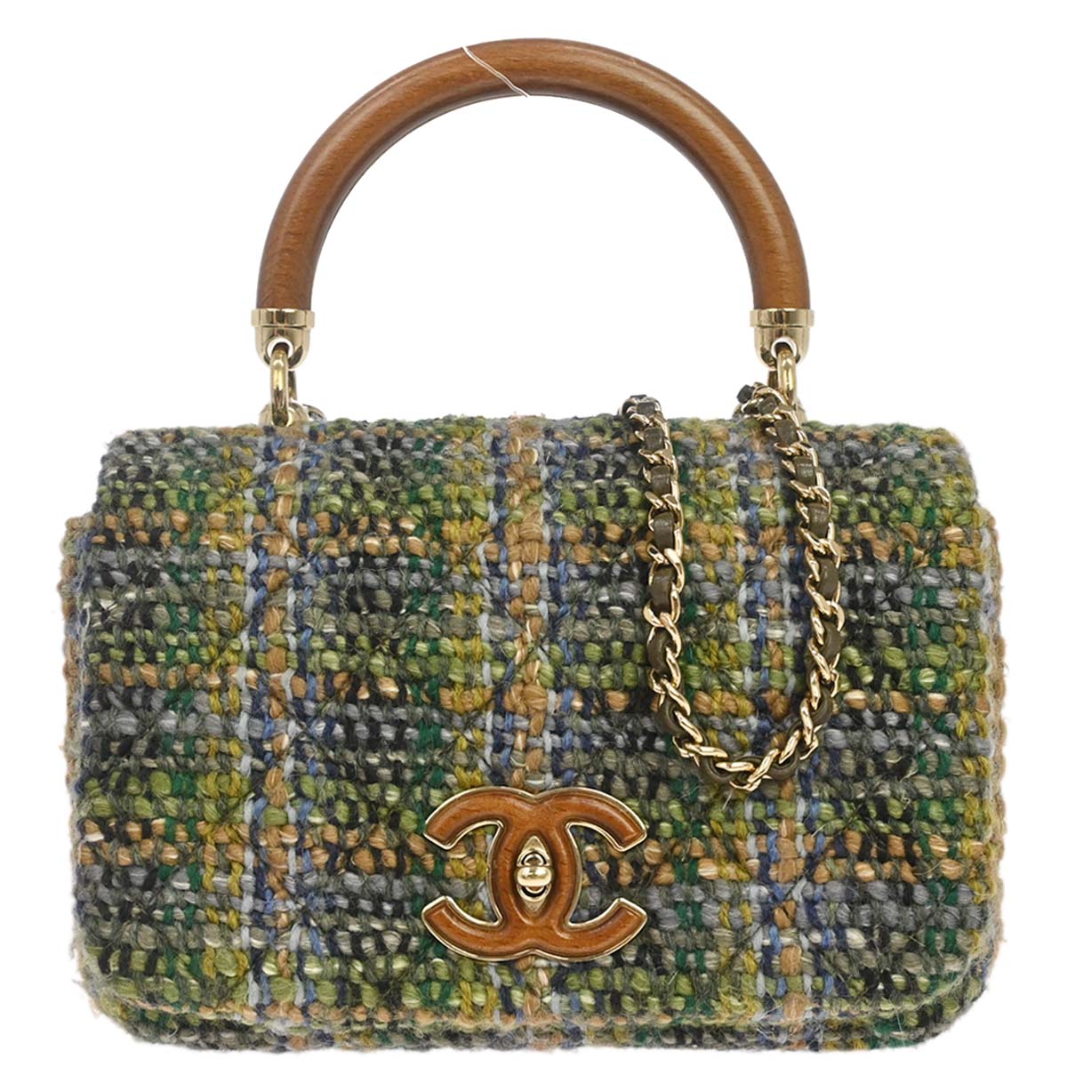 Chanel 2018-2019 Green Tweed Coco Handle 2way Shoulder Handbag