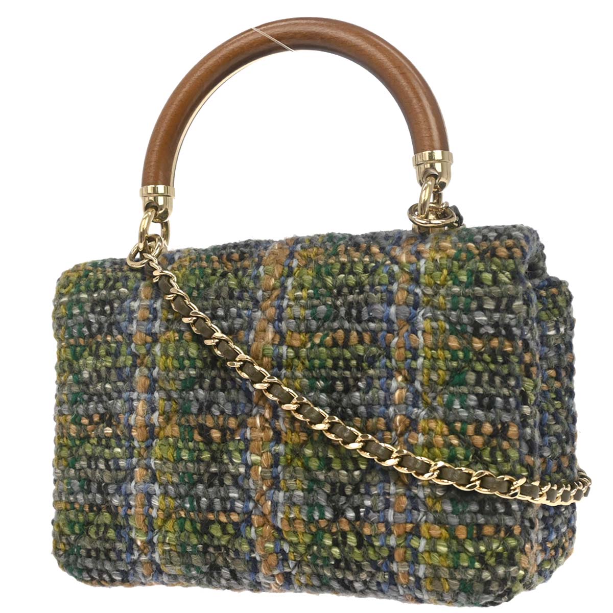 Chanel 2018-2019 Green Tweed Coco Handle 2way Shoulder Handbag