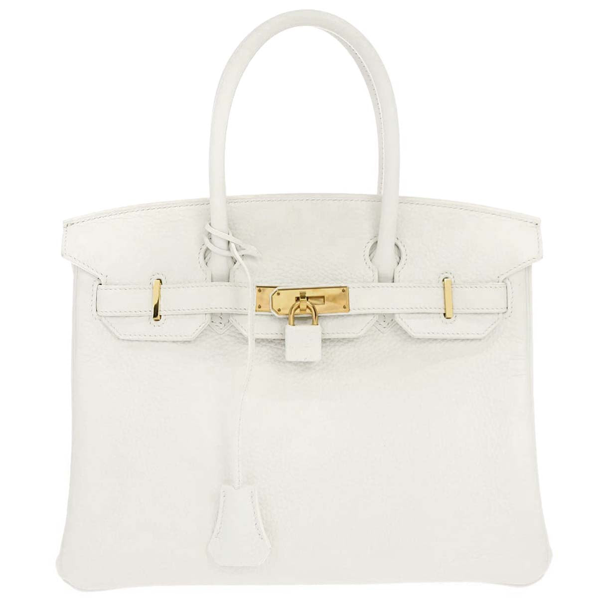 Hermes White Taurillon Clemence Birkin 30 Handbag