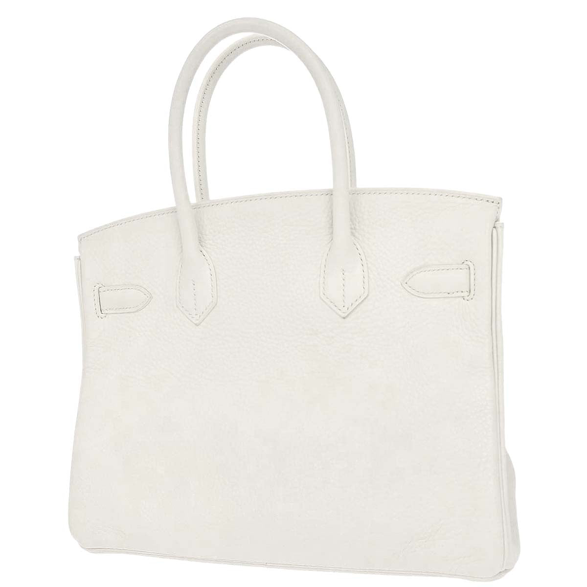 Hermes White Taurillon Clemence Birkin 30 Handbag