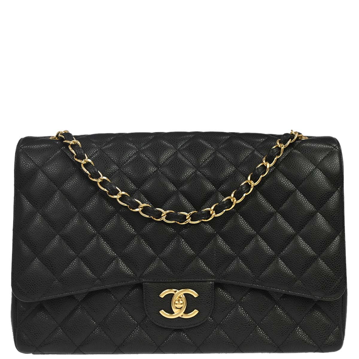Chanel Black Caviar Skin Maxi Classic Double Flap Shoulder Bag