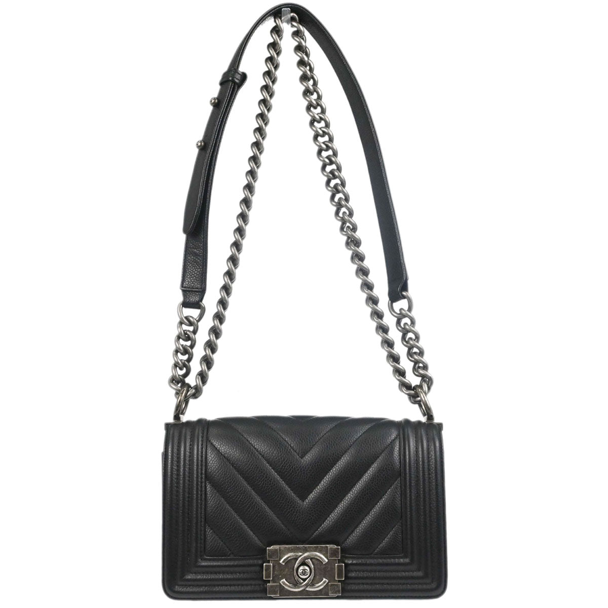 Boy Chanel Black Caviar Skin Chevron Small Chain Shoulder Bag