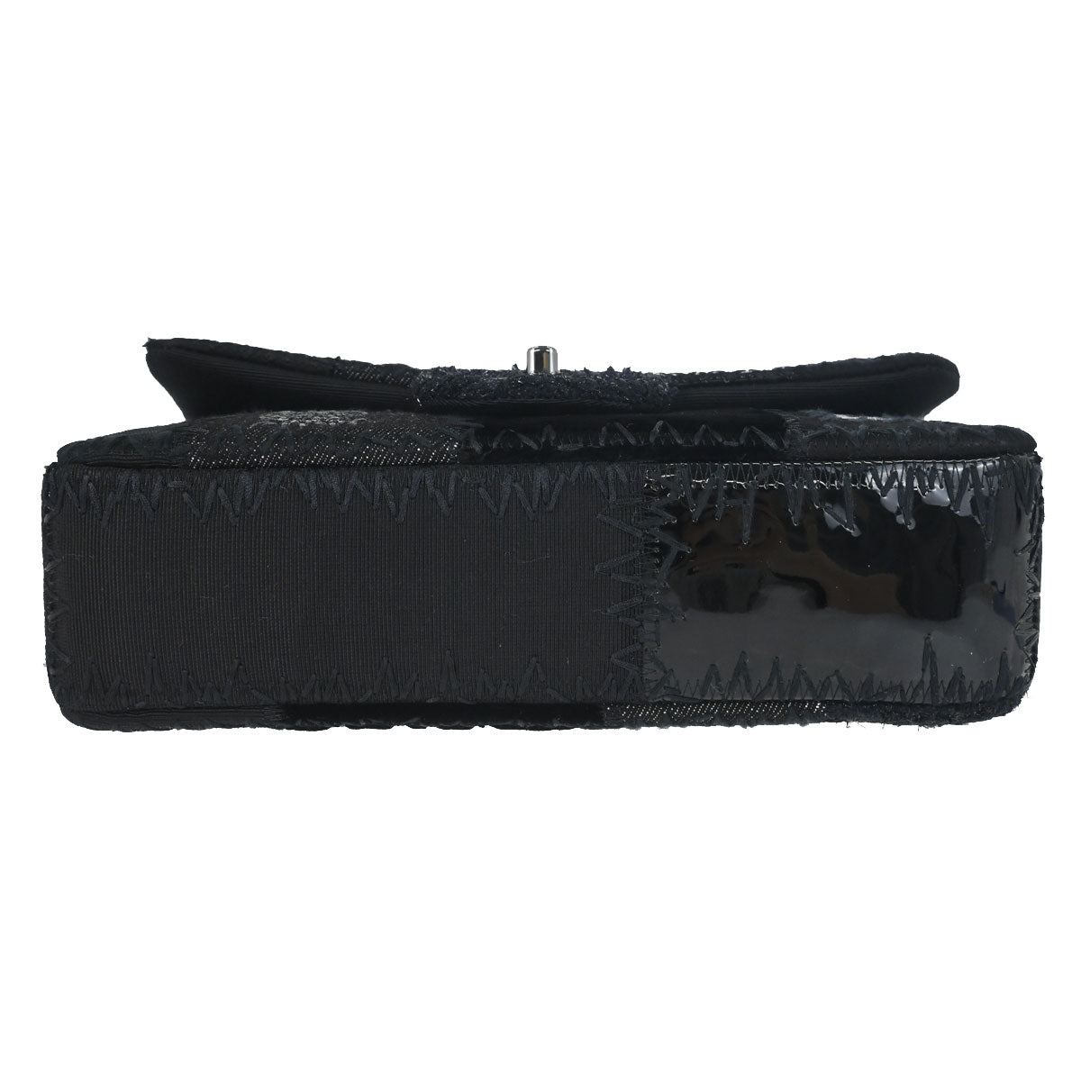 Chanel 2018 Black Denim Tweed Patchwork Single Flap Shoulder Bag
