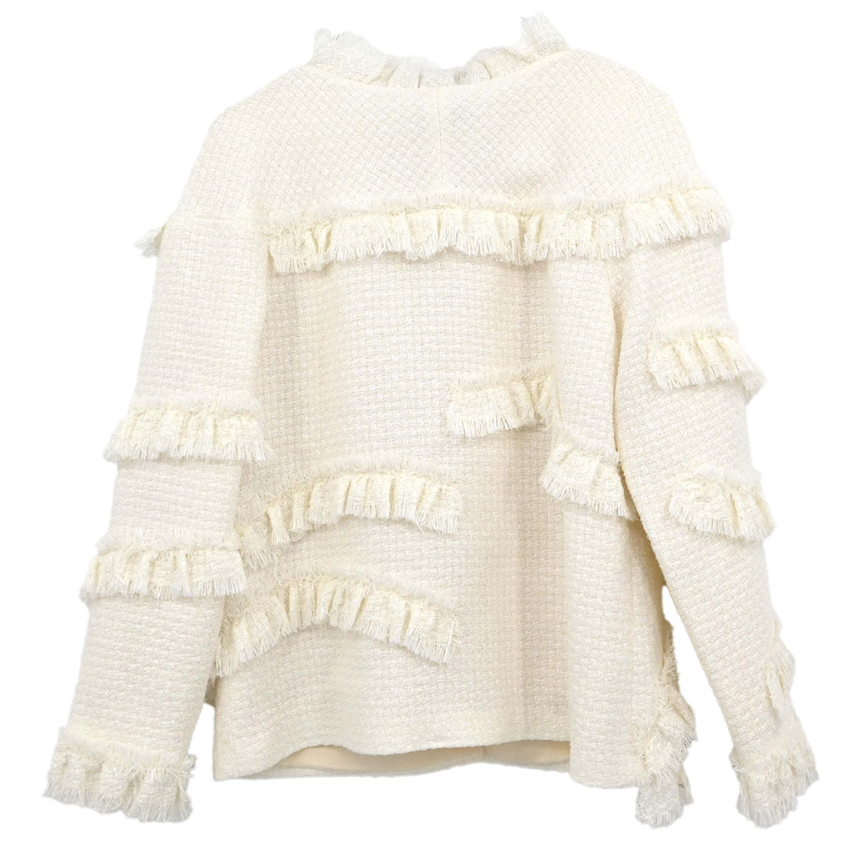 Chanel 2014 Single Breasted Fringe Tweed Jacket White #36