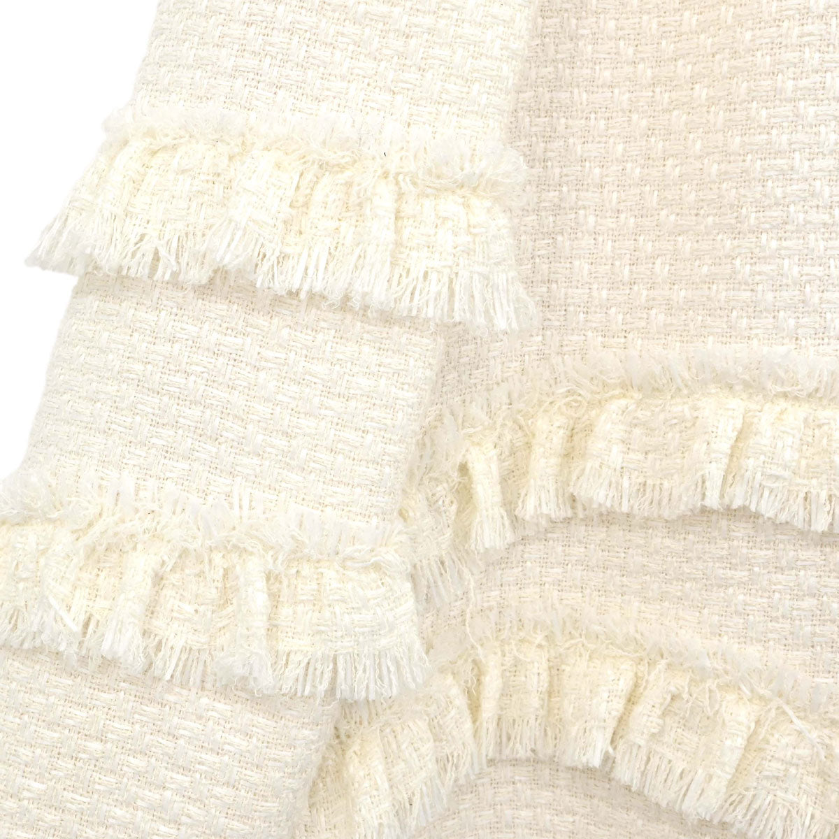 Chanel 2014 Single Breasted Fringe Tweed Jacket White #36