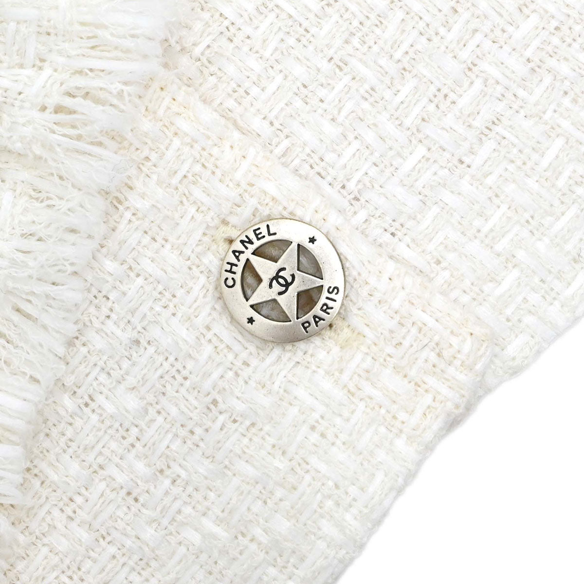 Chanel 2014 Single Breasted Fringe Tweed Jacket White #36