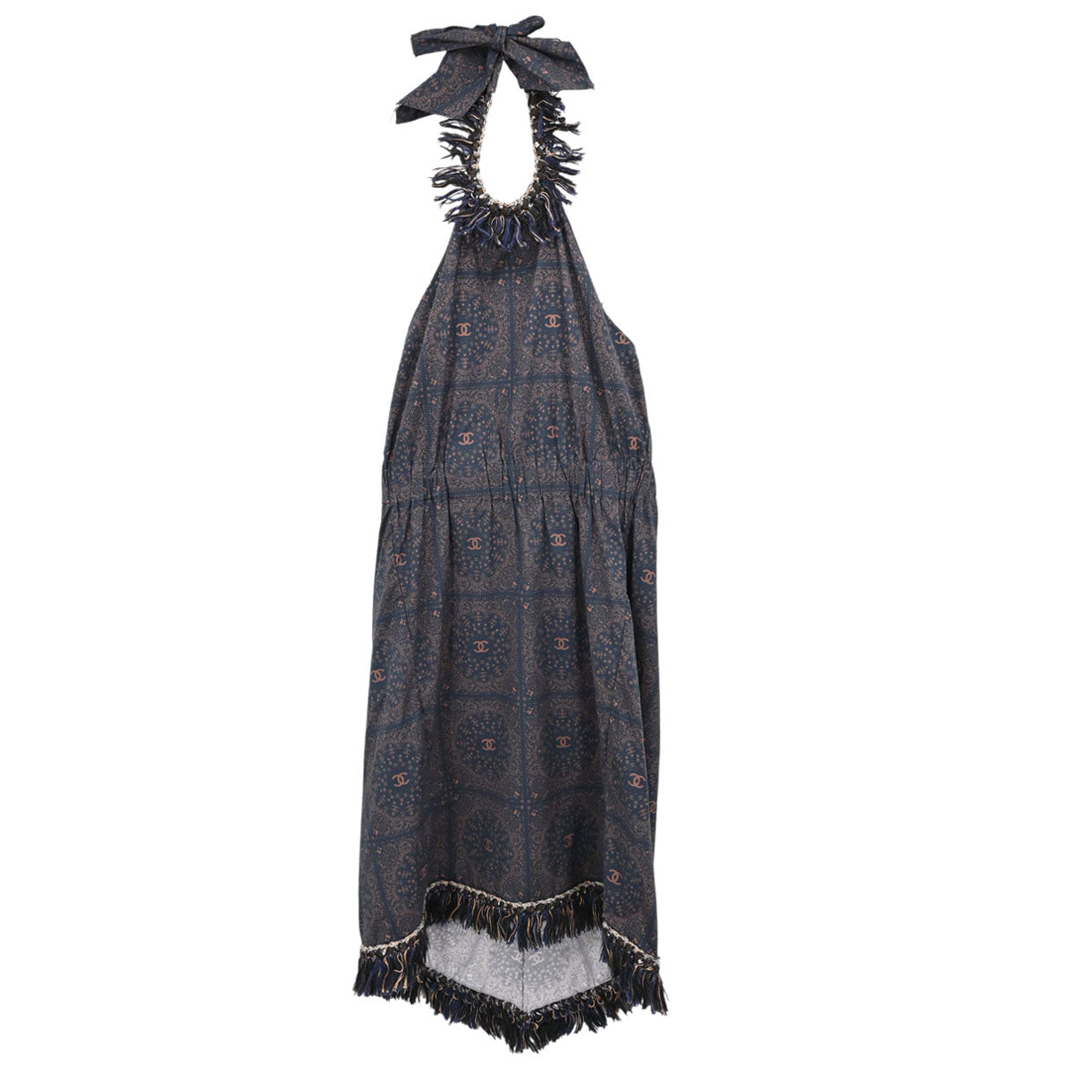 Chanel 2014 Paisley Print Halterneck Dress Navy #38