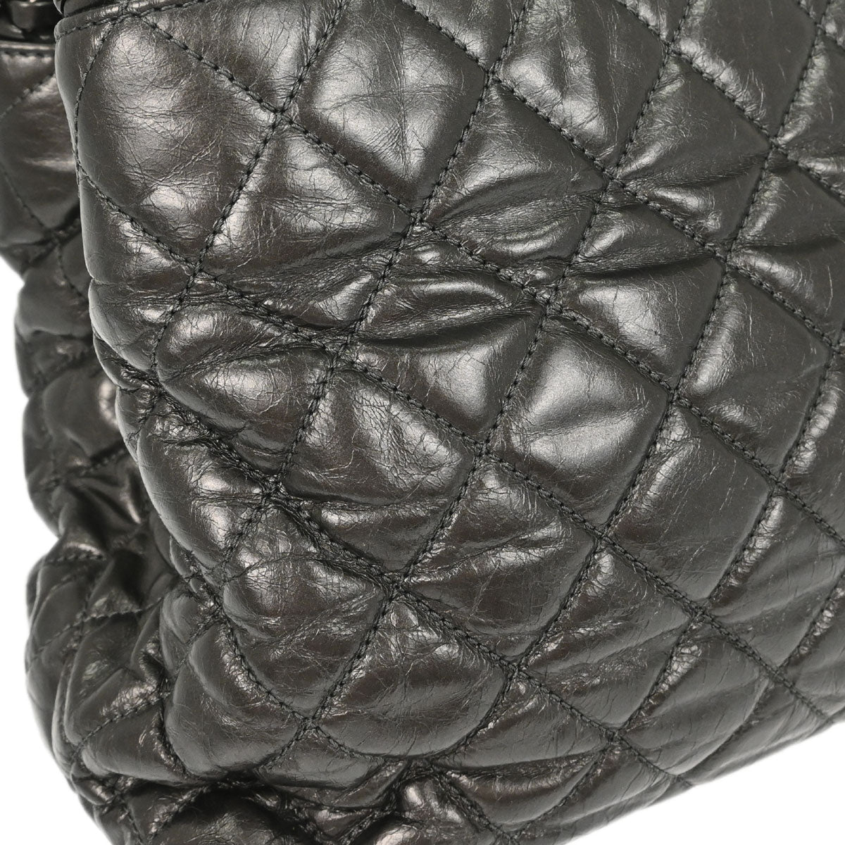 Chanel 2012 Metallic Gray Calfskin Chain Me Tote Handbag