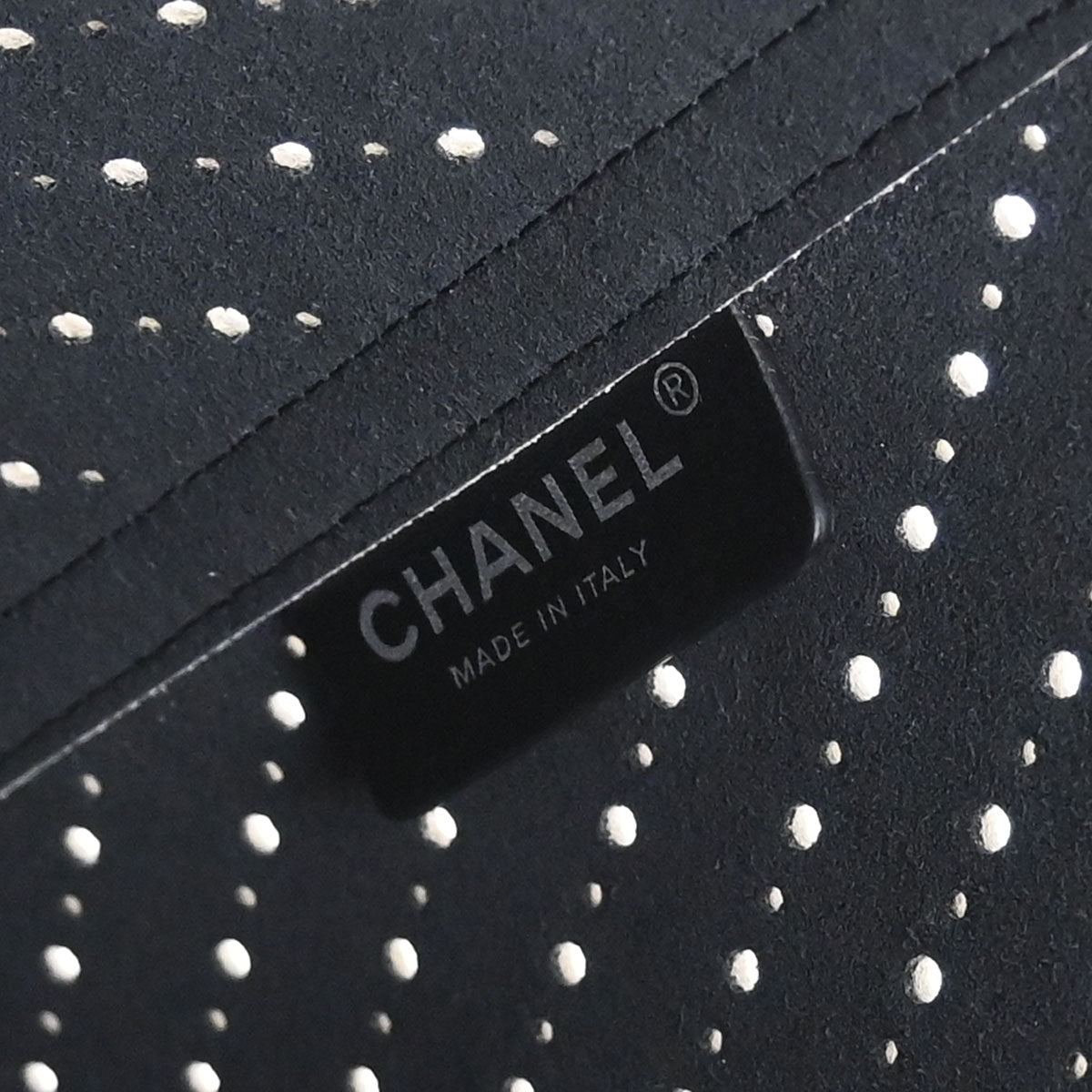 Chanel White Perforated Caviar Skin Chevron Shopping Tote Bag Handbag