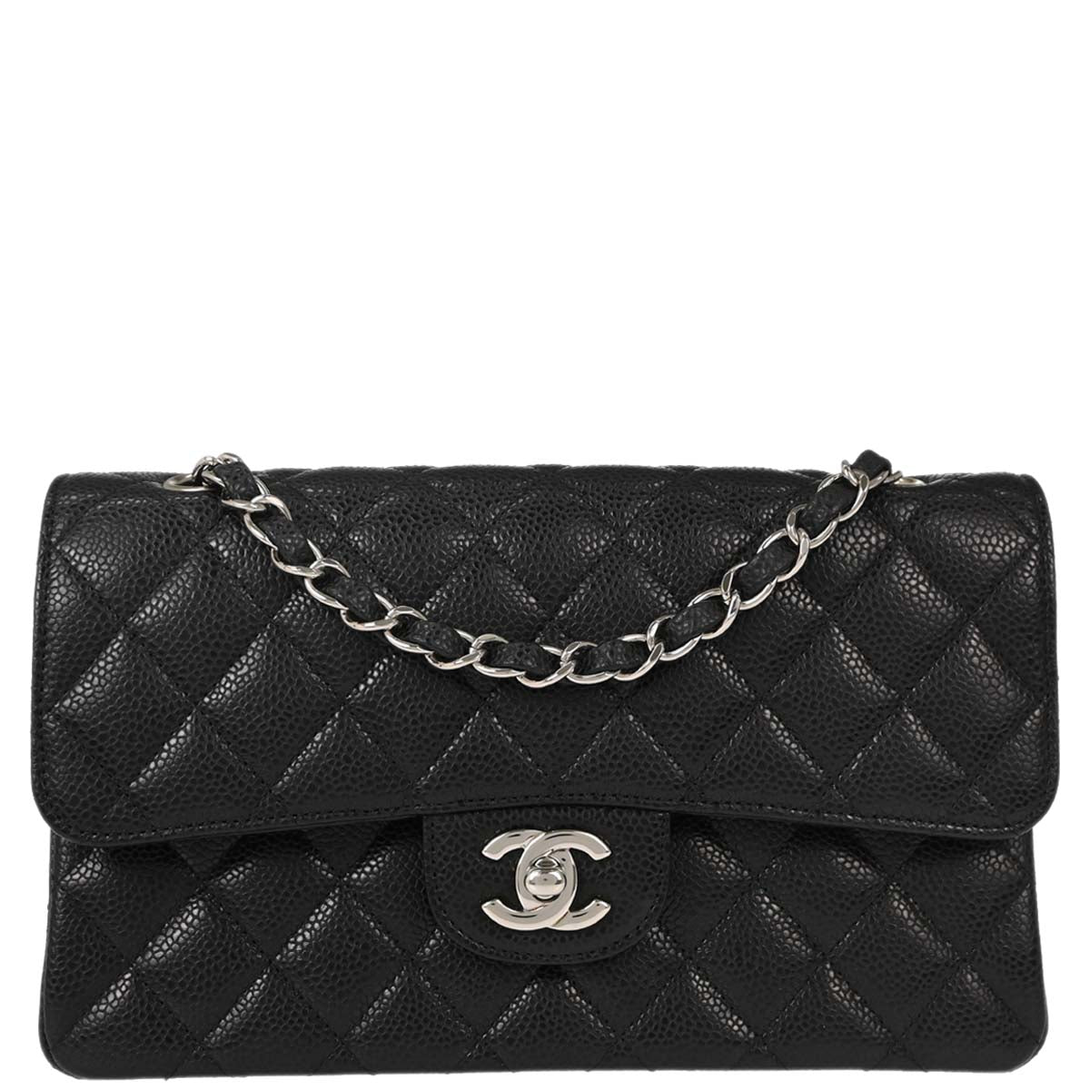 Chanel 2012 Black Caviar Skin Small Classic Double Flap Shoulder Bag