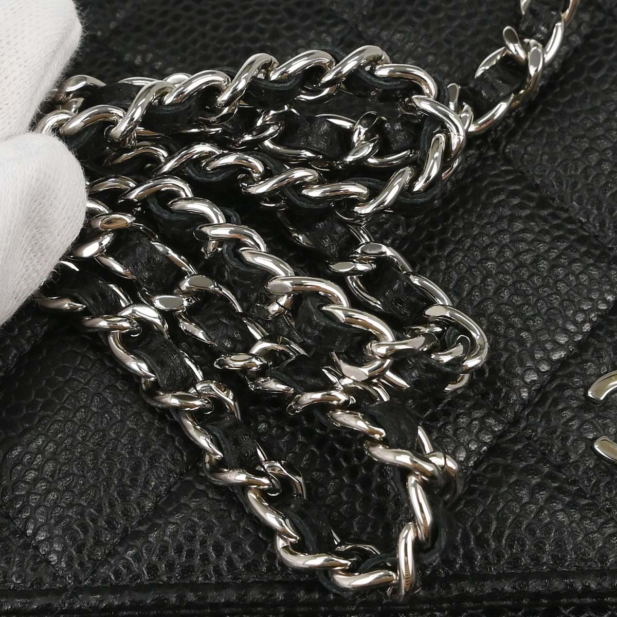 Chanel Black Caviar Skin Classic WOC Wallet on Chain Shoulder Bag