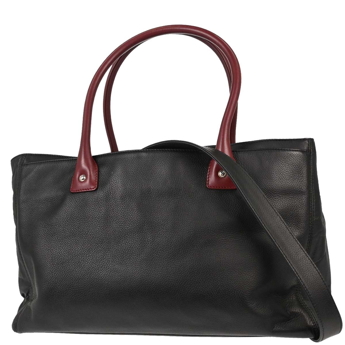Chanel Black Burgundy Calfskin Executive Cerf 2way Shoulder Tote Bag