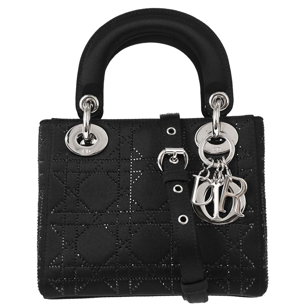 Christian Dior Black Satin Small Lady Dior Cannage 2way Shoulder Handbag