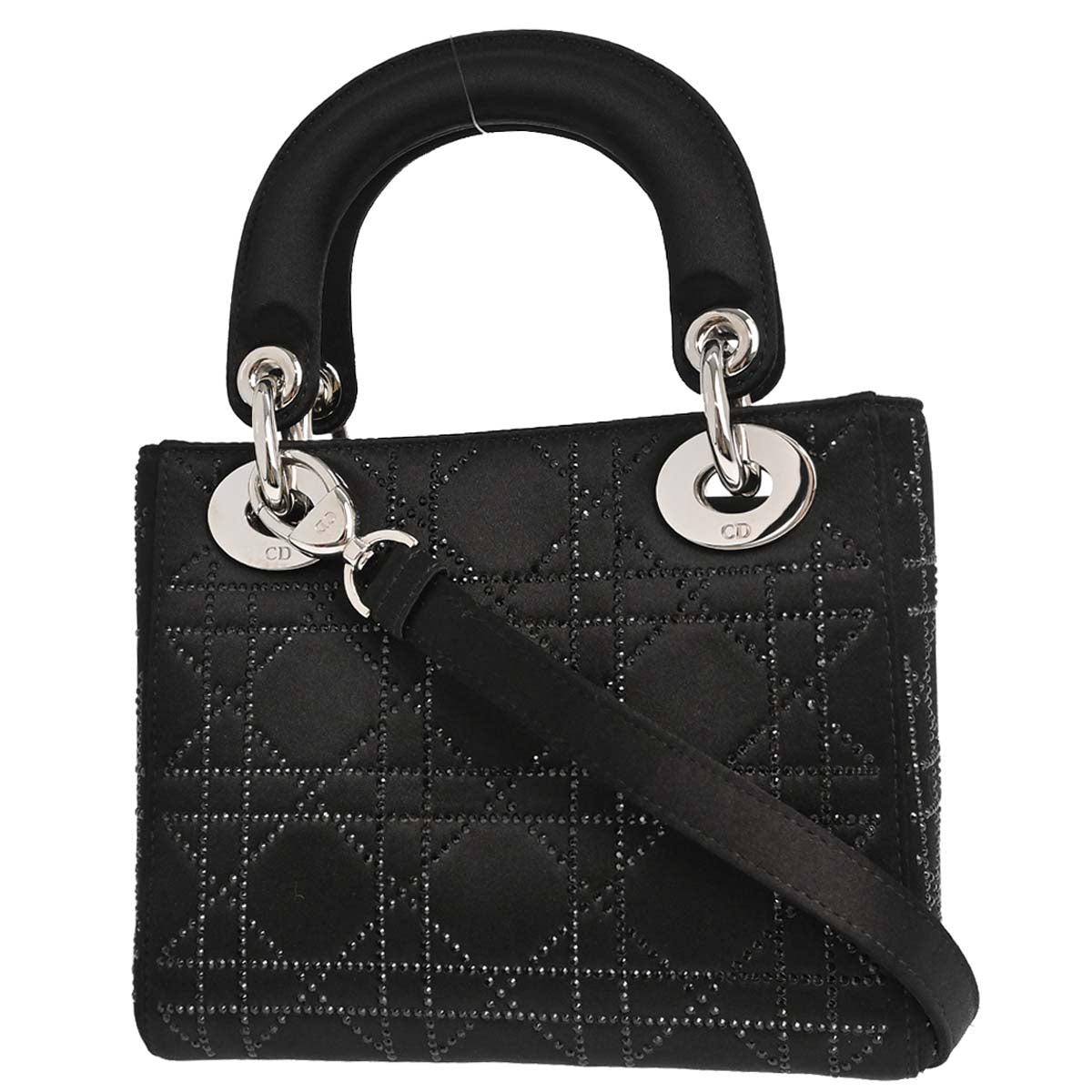 Christian Dior Black Satin Small Lady Dior Cannage 2way Shoulder Handbag