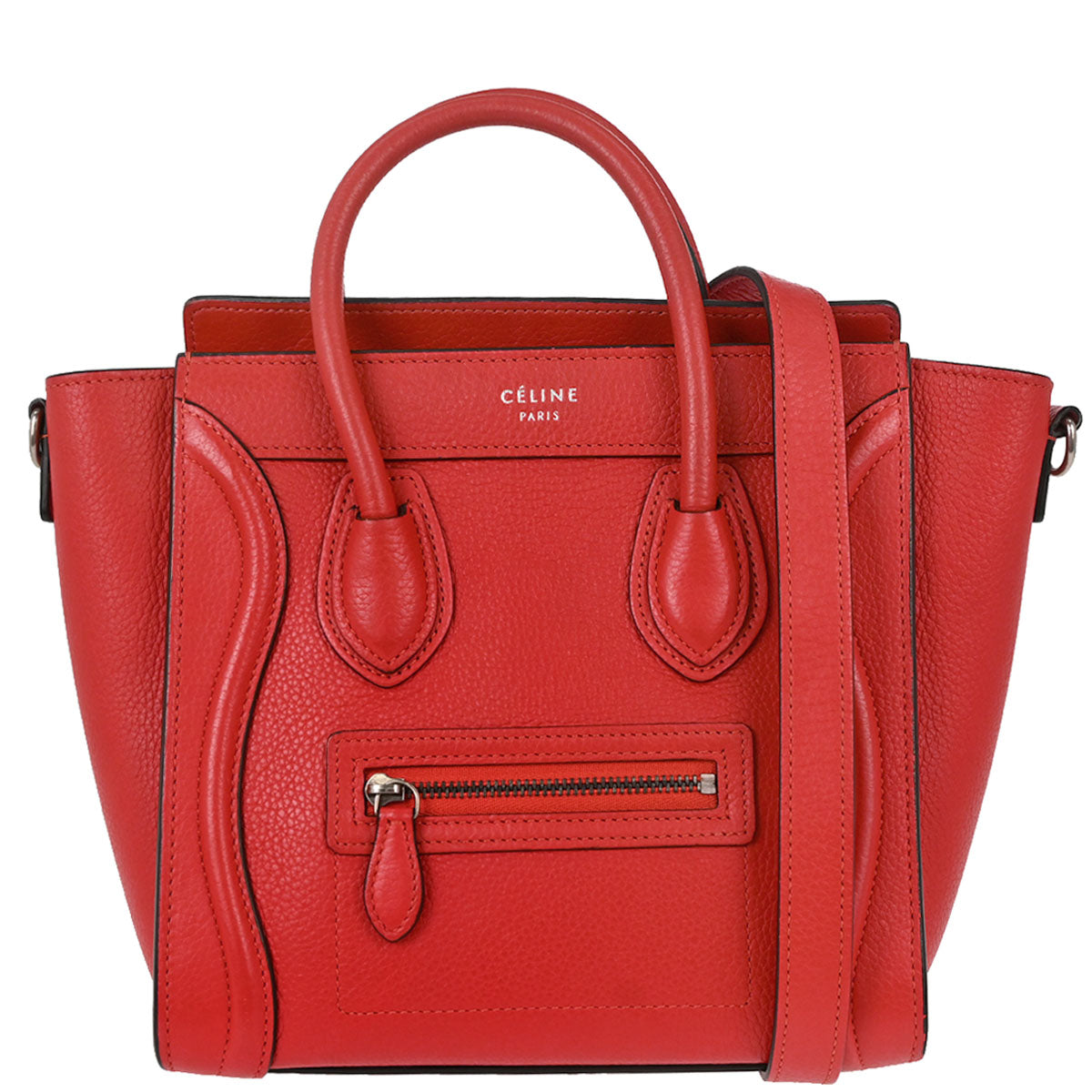 Celine Red Leather Nano Luggage Shoulder Tote Bag