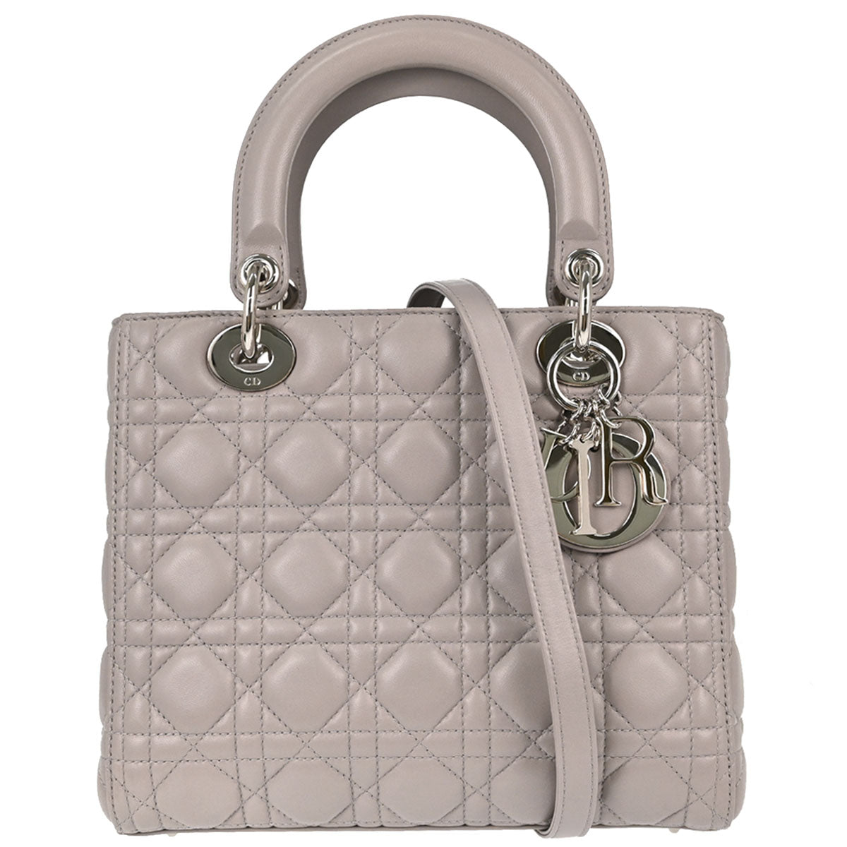 Christian Dior 2013 Gray Lambskin Lady Dior Cannage 2way Shoulder Handbag