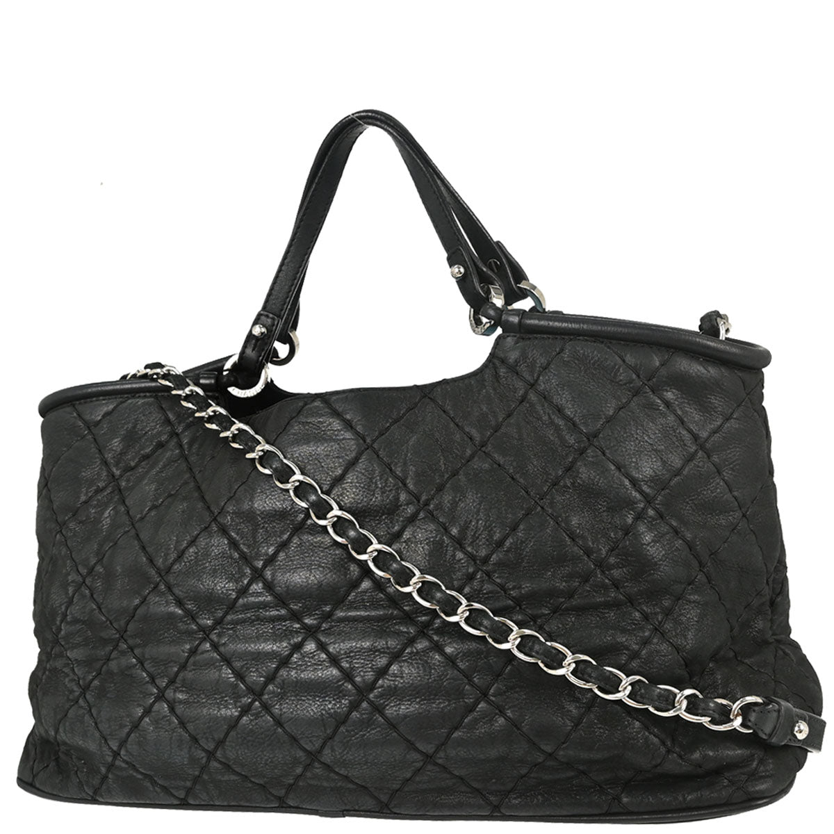 Chanel Black Calfskin Wild Stitch Tote 2way Shoulder Handbag