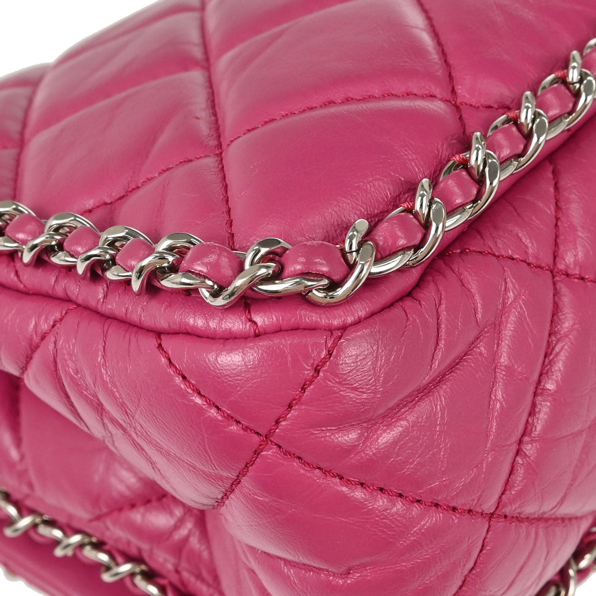 Chanel Pink Calfskin Chain Around Single Flap Shoulder Bag