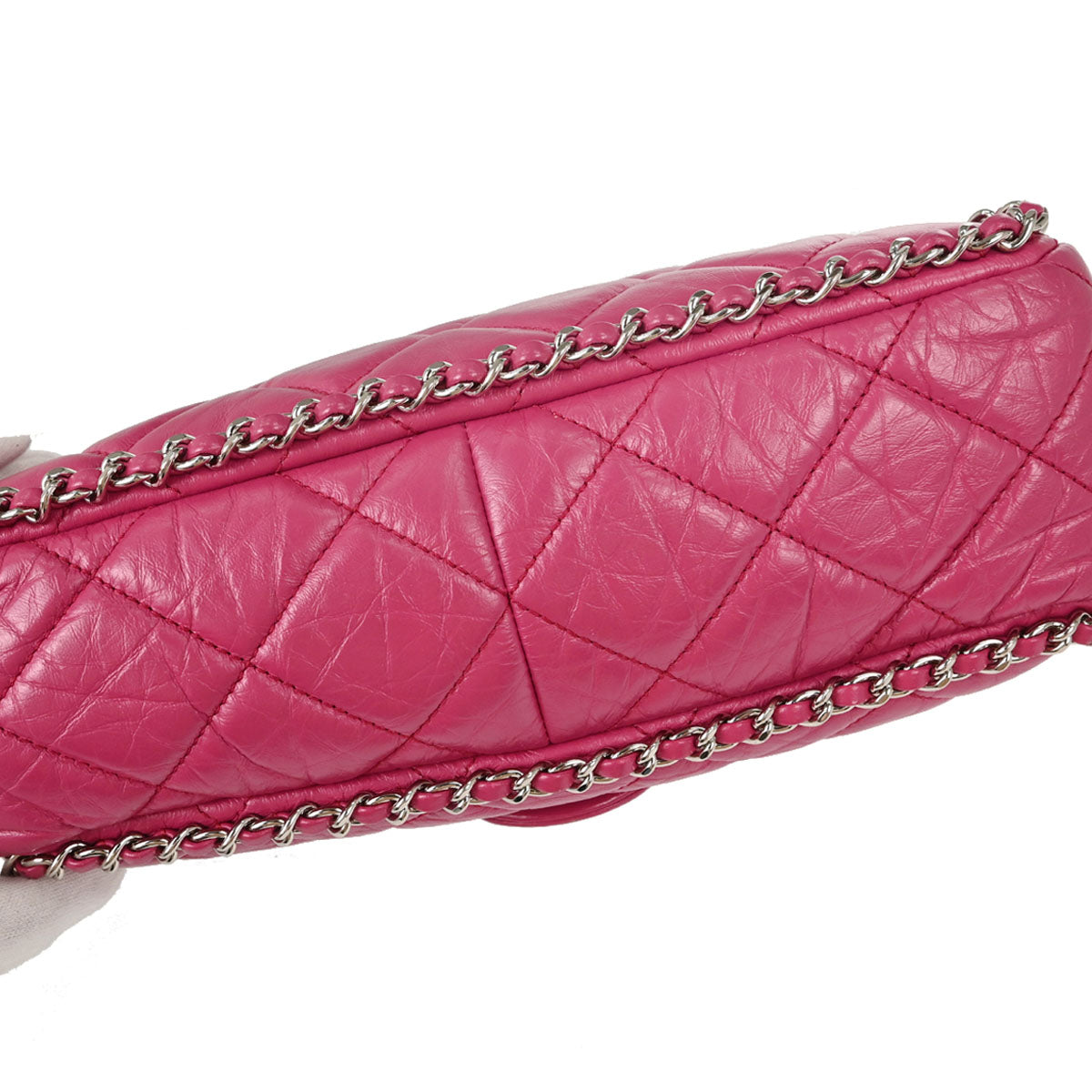 Chanel Pink Calfskin Chain Around Single Flap Shoulder Bag