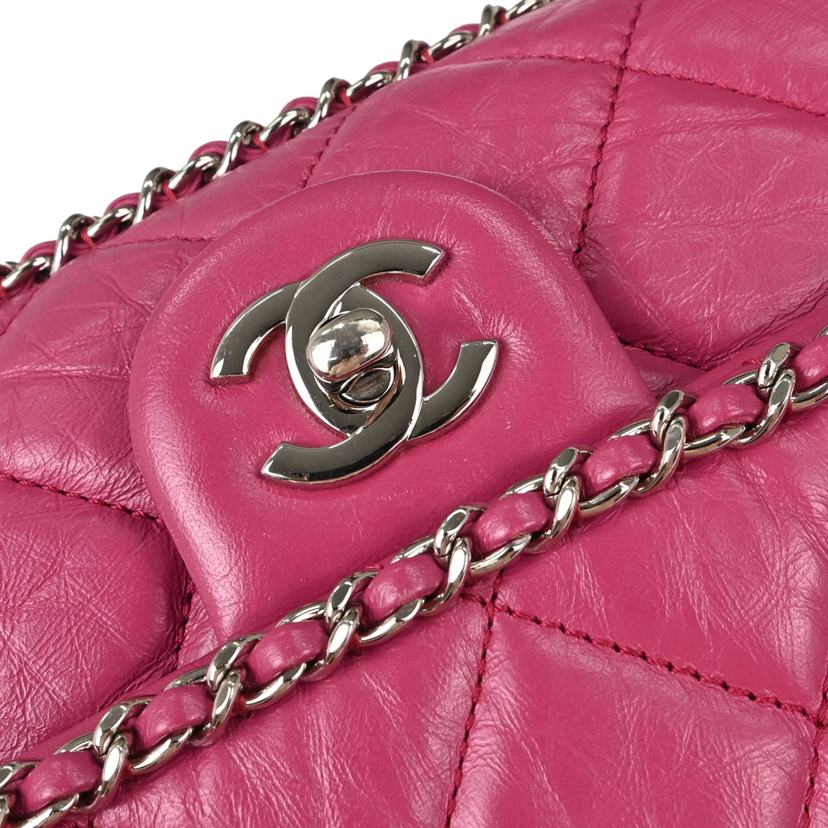 Chanel Pink Calfskin Chain Around Single Flap Shoulder Bag