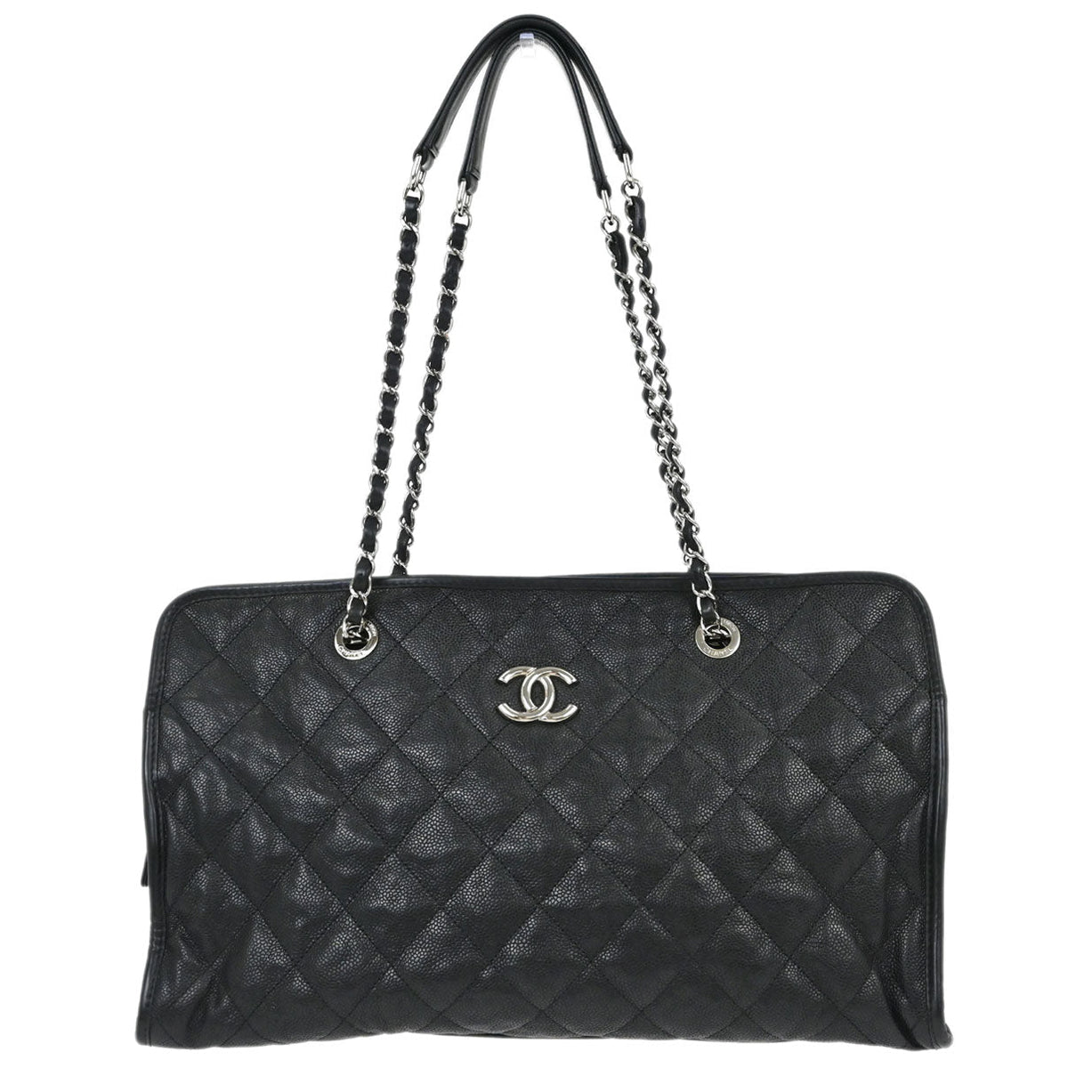 Chanel Black Caviar Skin French Riviera Tote Chain Handbag