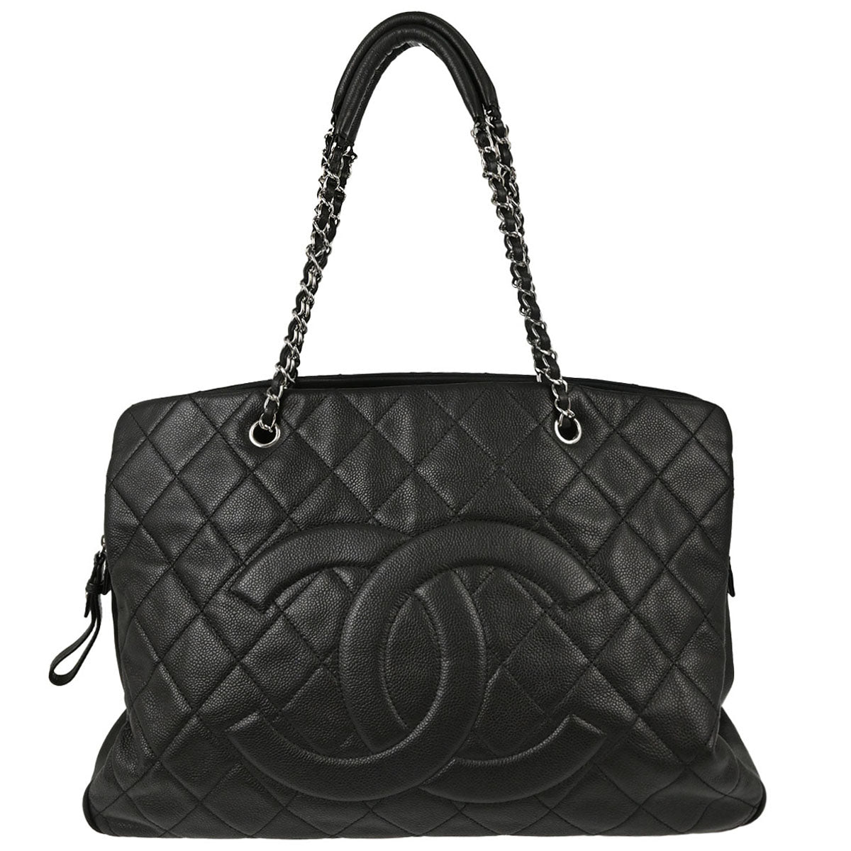 Chanel Black Caviar Skin Tote Chain Handbag