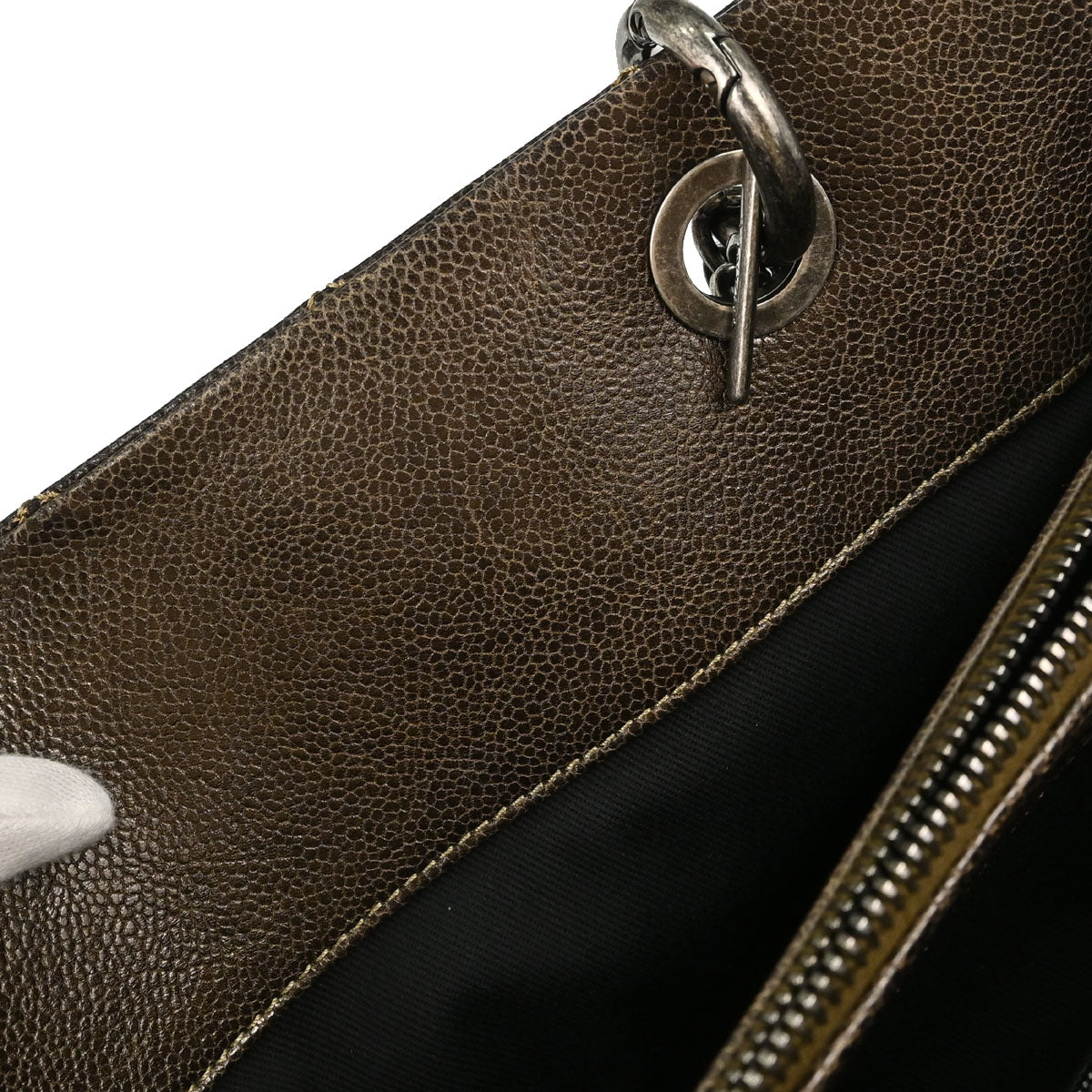 Chanel Brown Caviar Skin Tote Chain Handbag