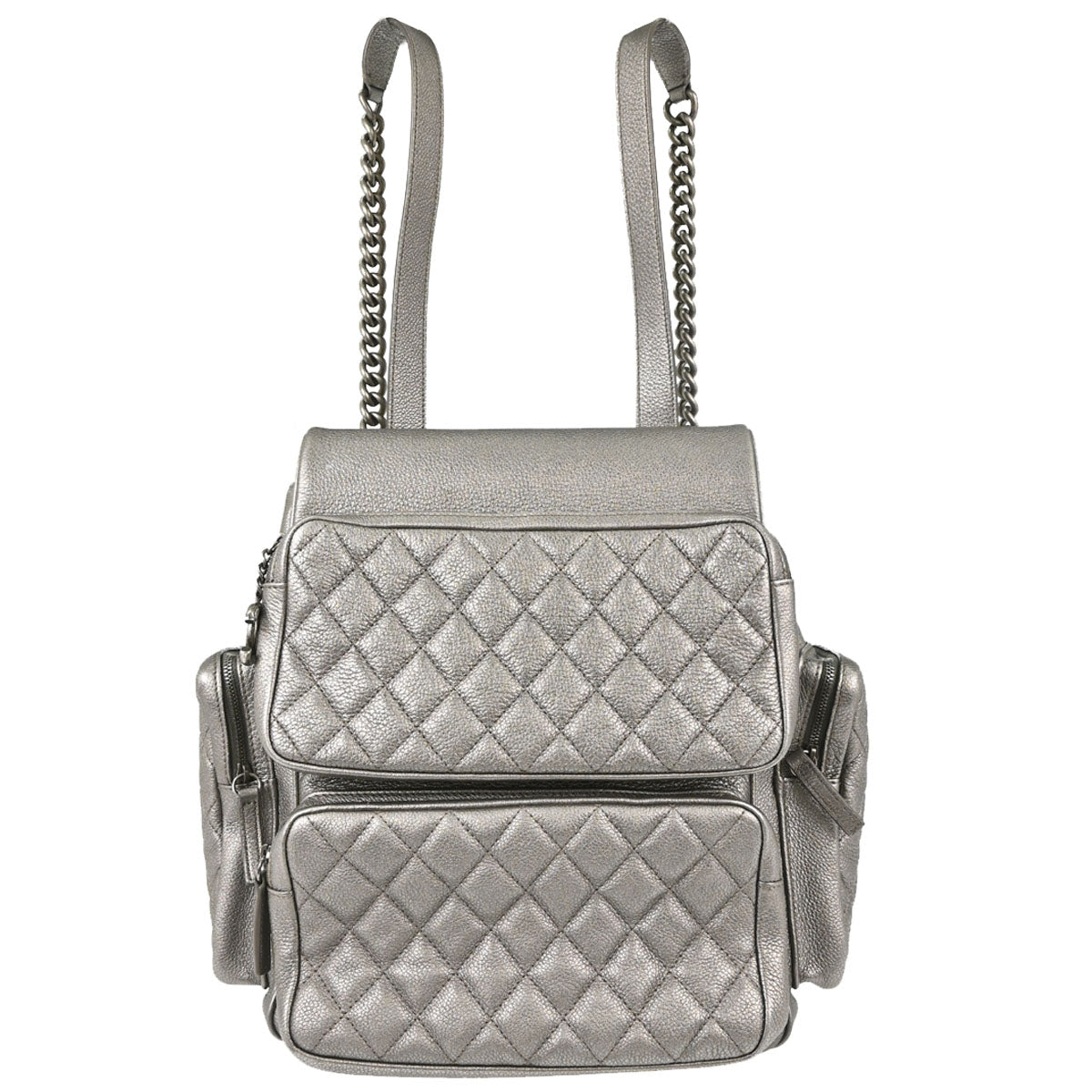 Chanel 2016-2017 Metallic Silver Calfskin Casual Rock Backpack