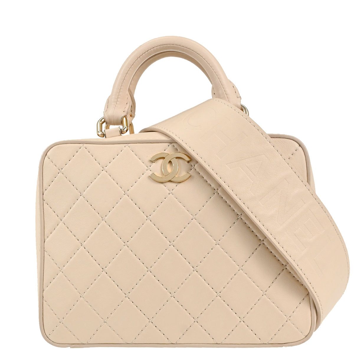 Chanel 2019-2020 Light Beige Lambskin Vanity 2way Shoulder Handbag