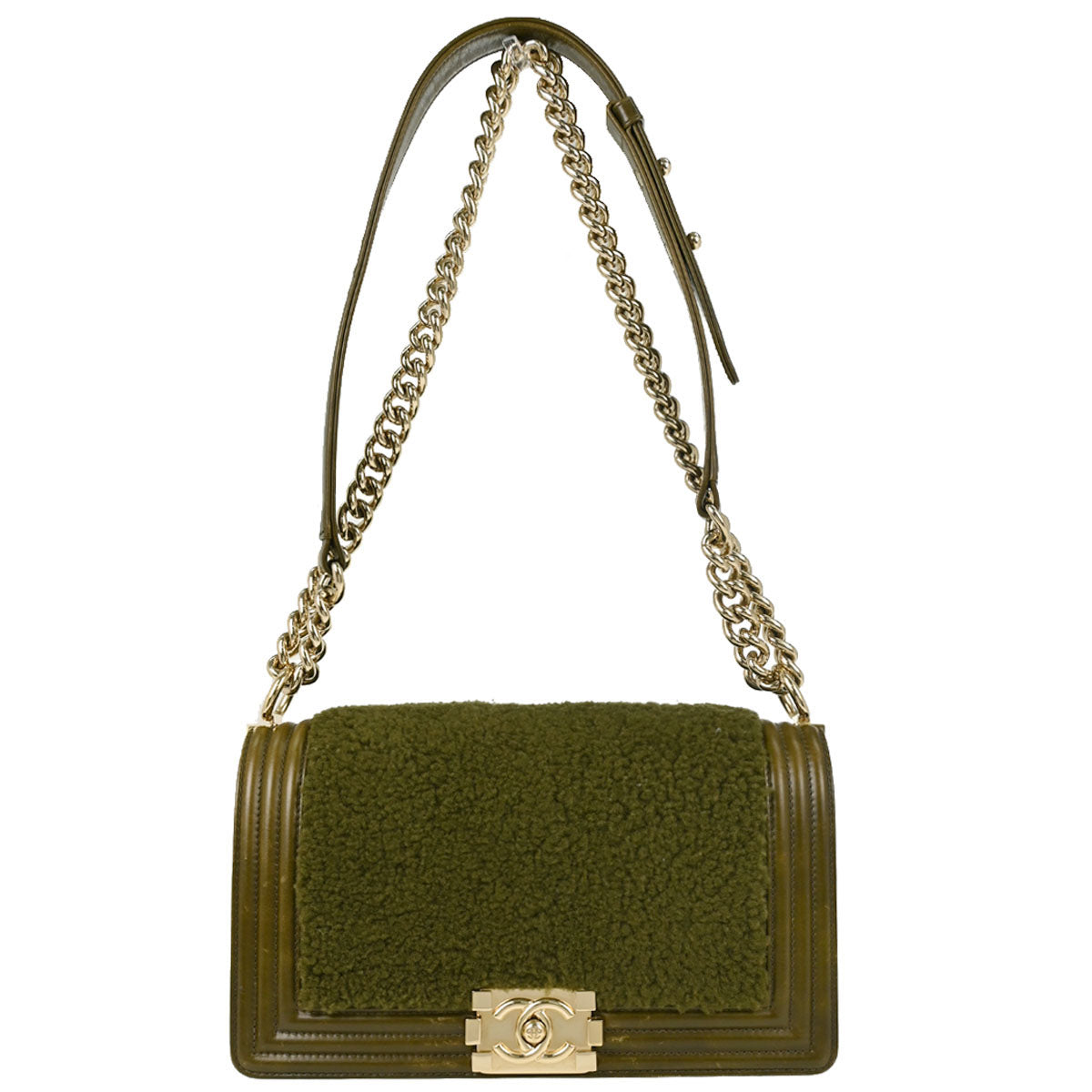 Boy Chanel 2016-2017 Green Shearling Calfskin Medium Shoulder Bag