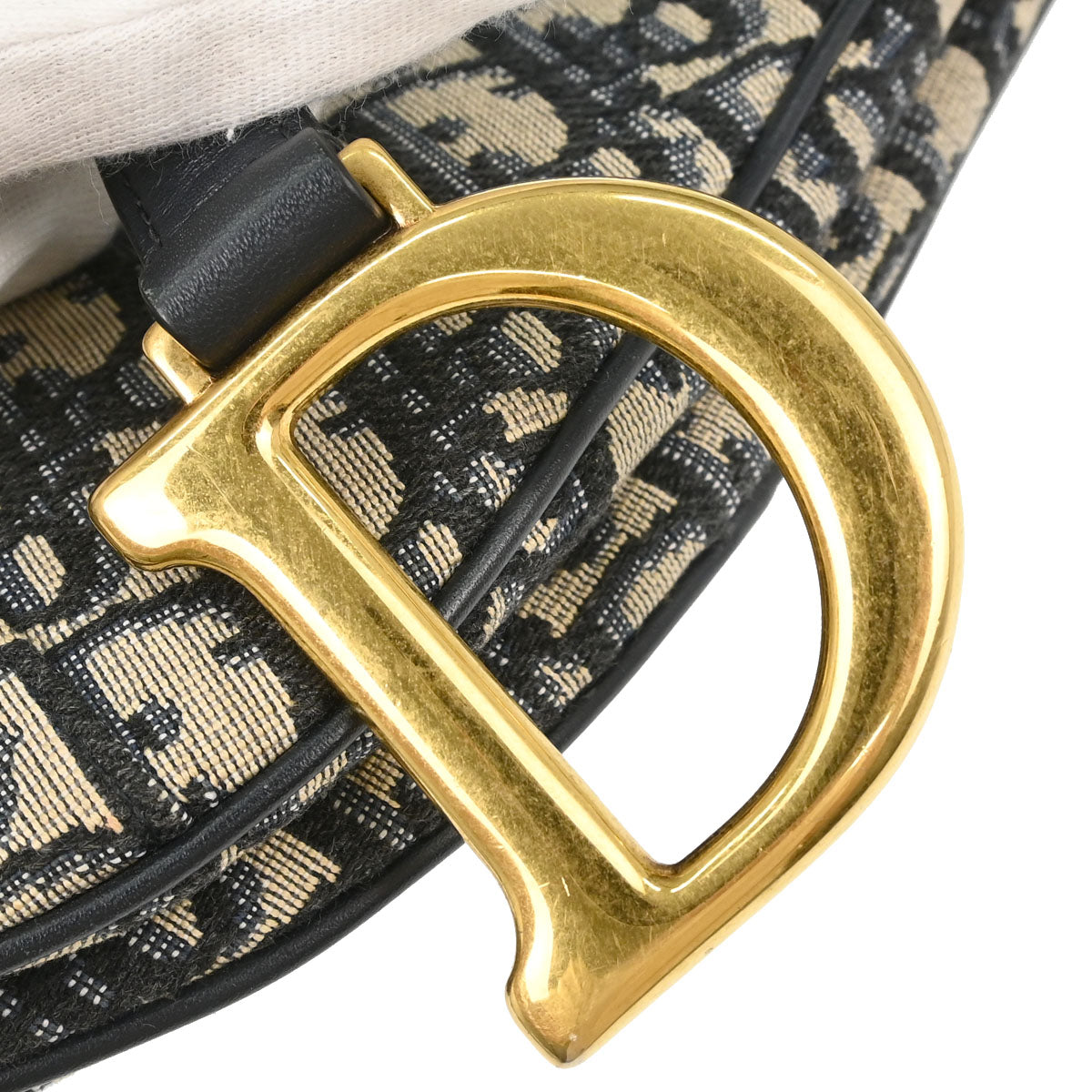 Christian Dior Navy Beige Trotter Oblique Saddle Handbag