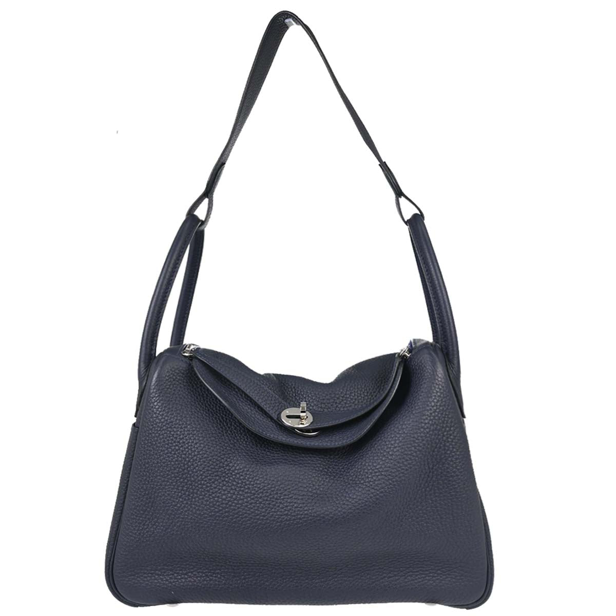 Hermes Blue Nuit Taurillon Clemence Lindy 30 Shoulder Bag