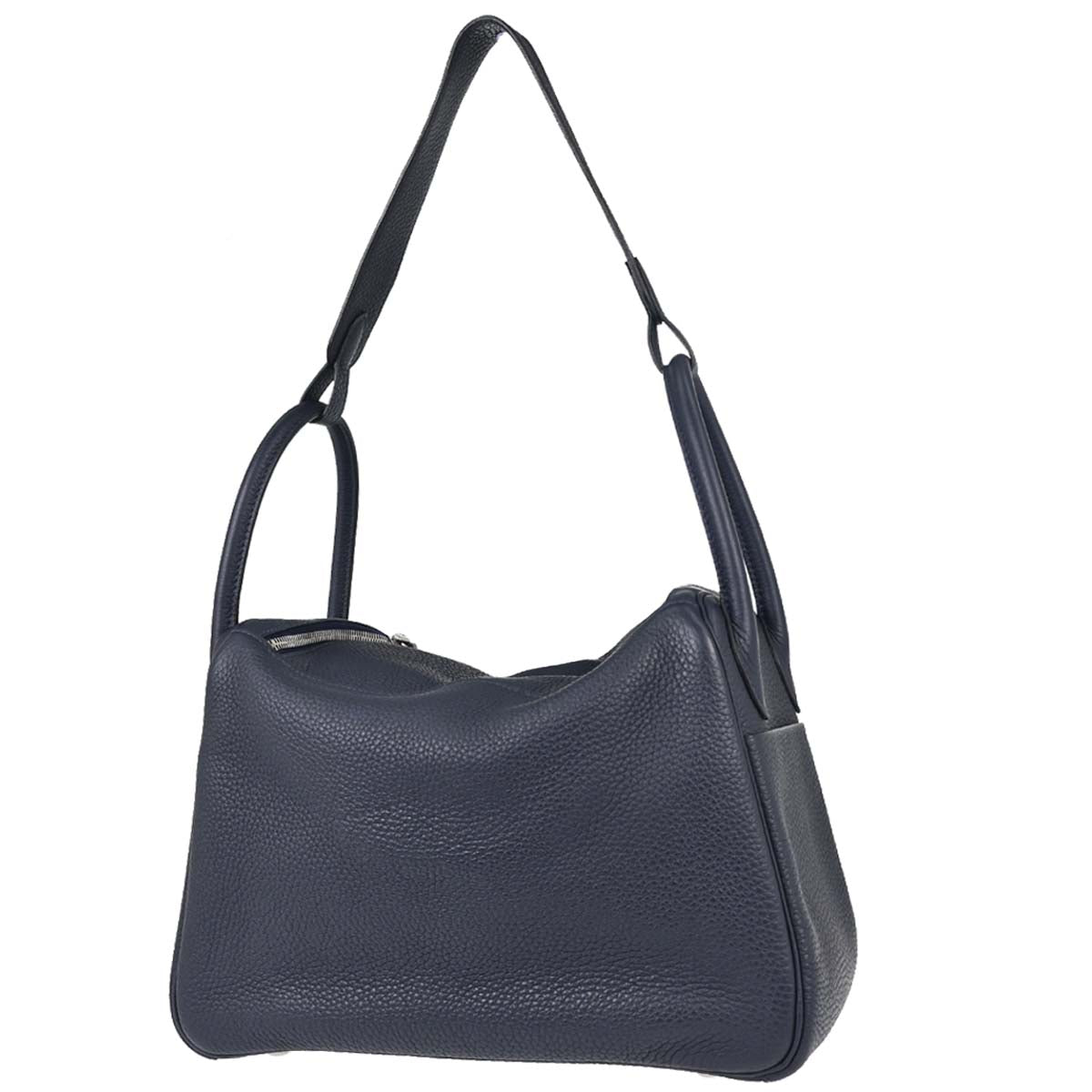 Hermes Blue Nuit Taurillon Clemence Lindy 30 Shoulder Bag