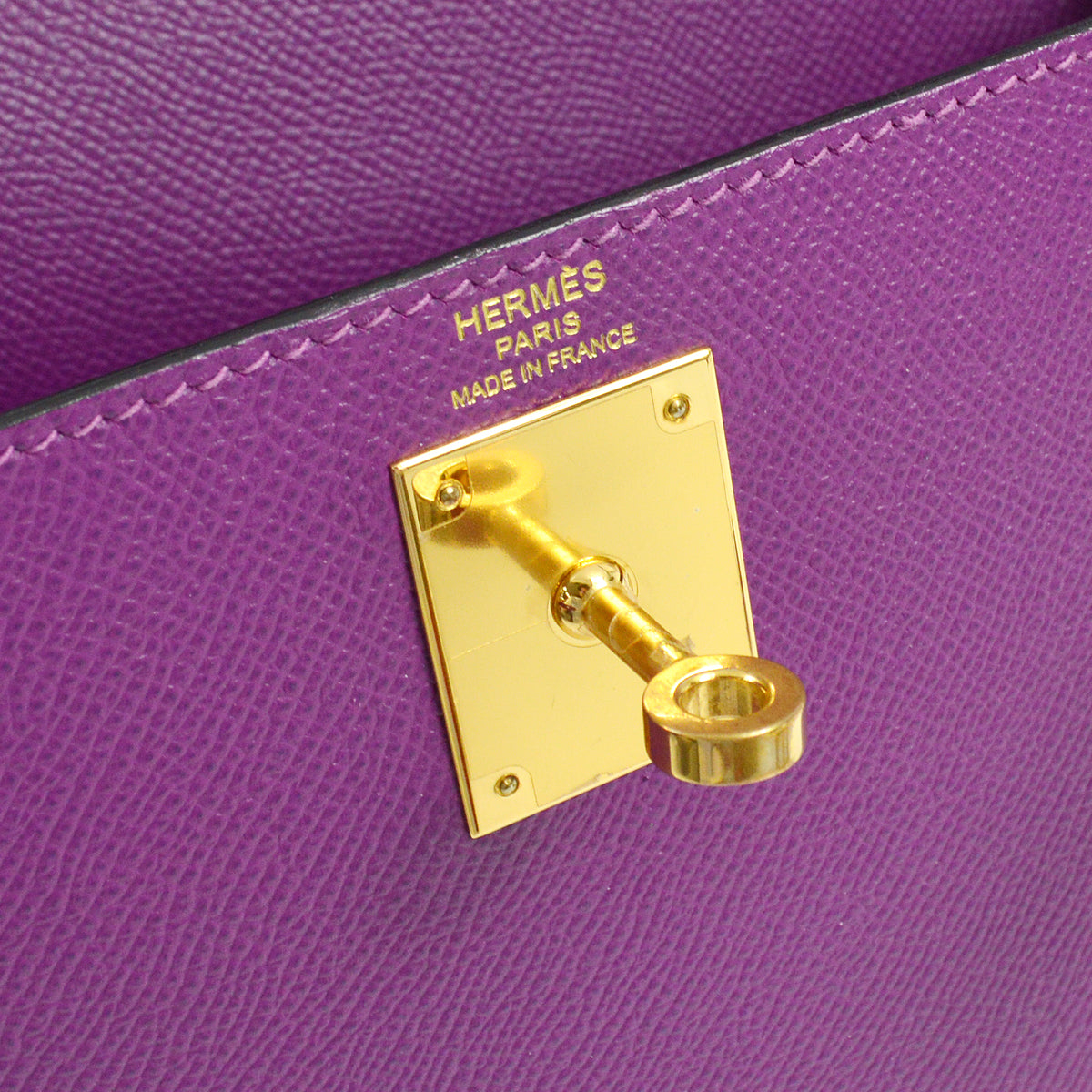 Hermes 2019 Purple Epsom Kelly 28 Sellier 2way Shoulder Handbag