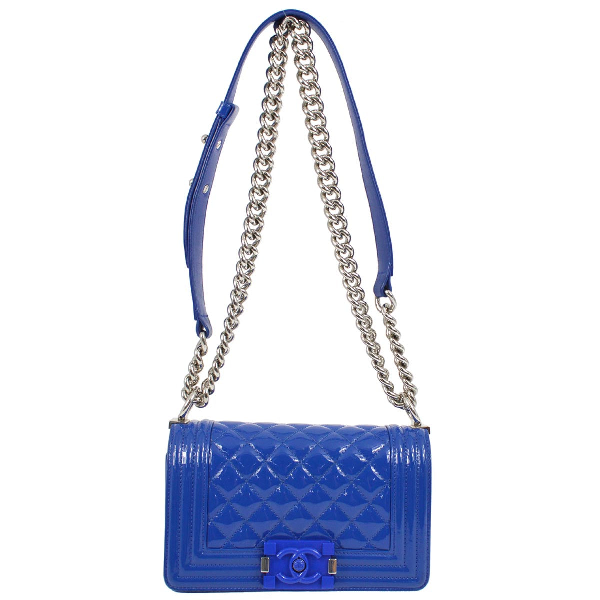 Boy Chanel 2014-2015 Blue Patent Leather Double Chain Shoulder Bag