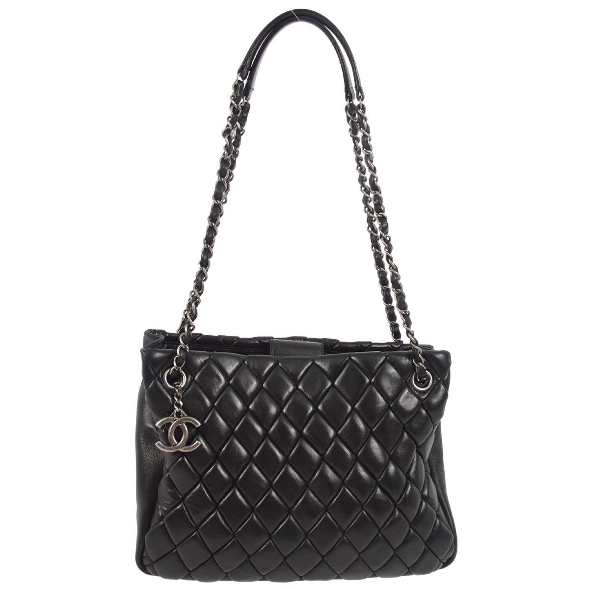 Chanel 2010-2011 Black Lambskin Chain Tote Handbag