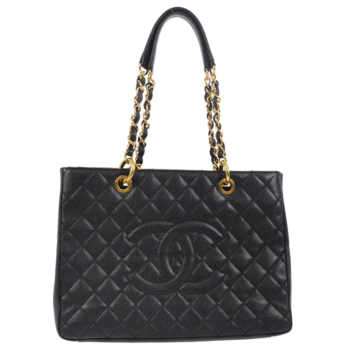 Chanel 2010-2011 Black Caviar Grand Shopping Tote GST Chain Hand Tote Bag