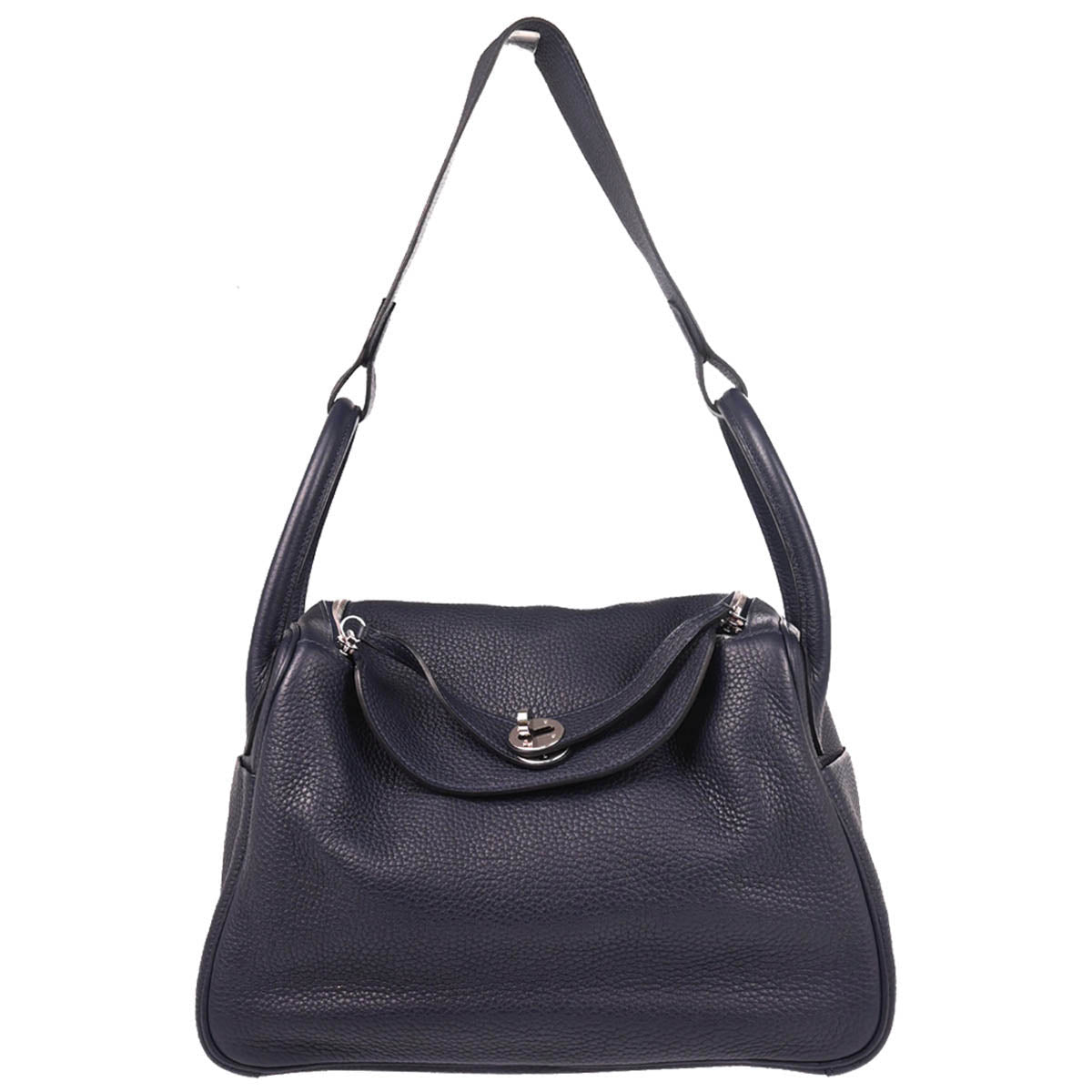 Hermes Navy Blue Taurillon Clemence Lindy 30 Shoulder Bag