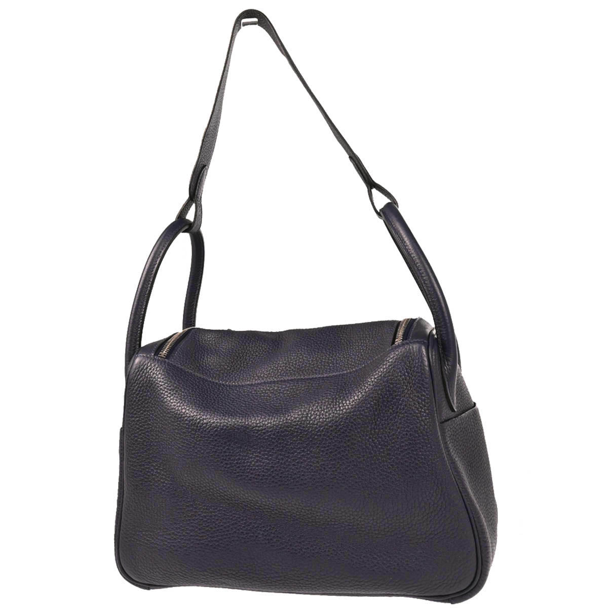 Hermes Navy Blue Taurillon Clemence Lindy 30 Shoulder Bag