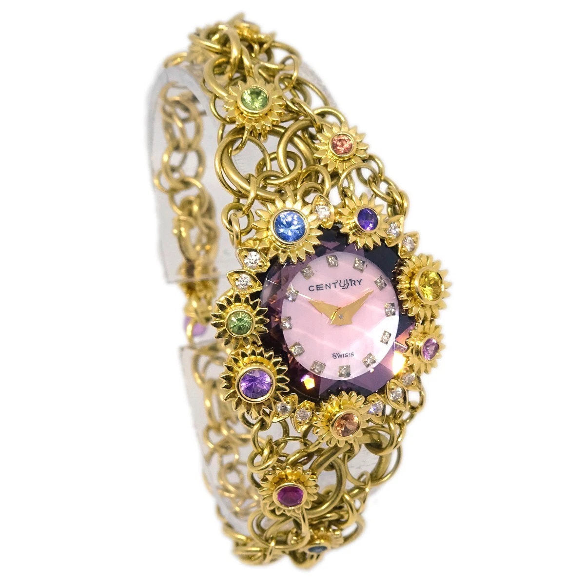Century Time Gem Leela Quartz Watch 18KYG Diamond Sapphire